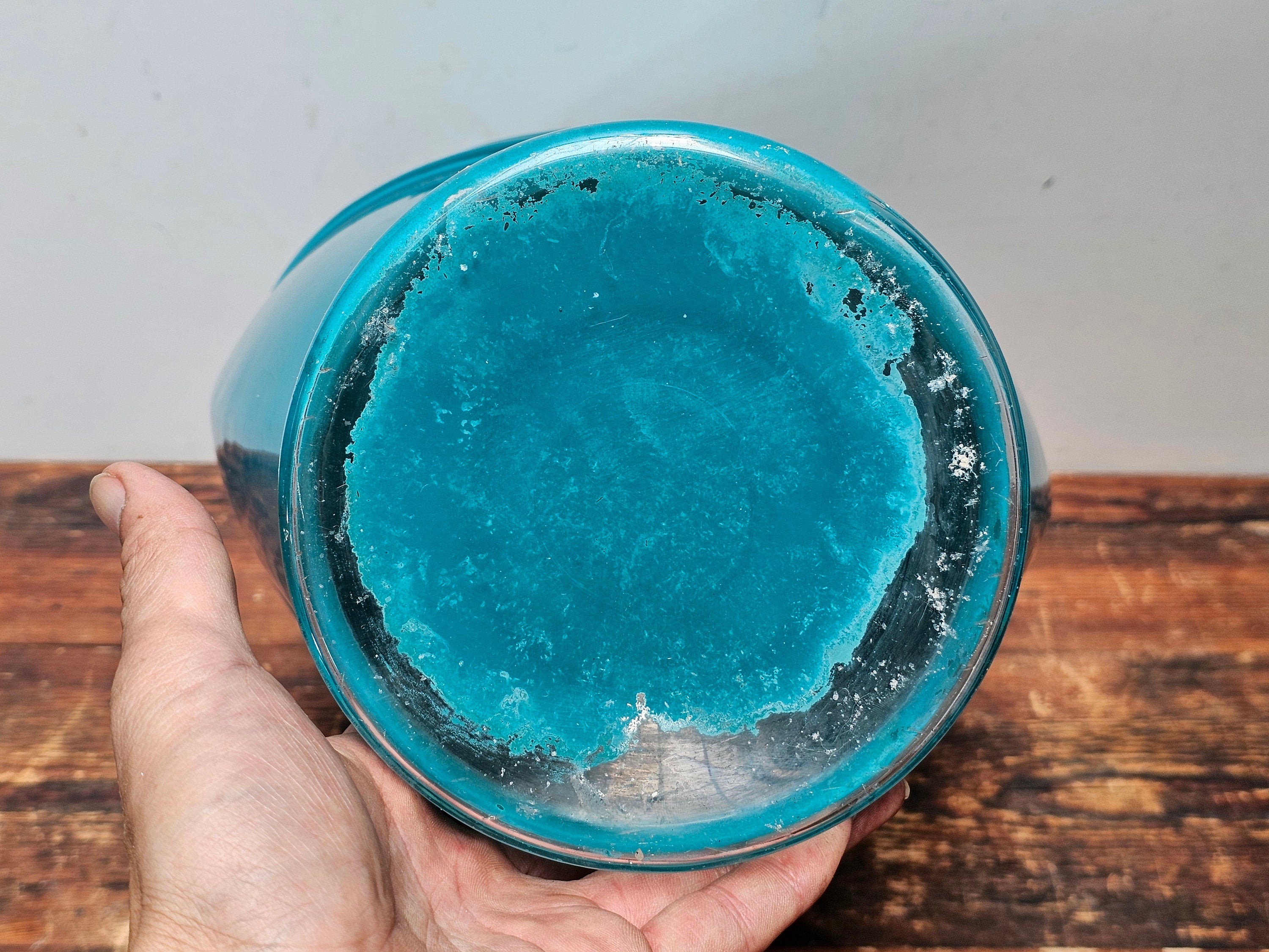 Large Art Deco Jade Color Scalloped Glass Flower Vase 11" x 8" x 16"H