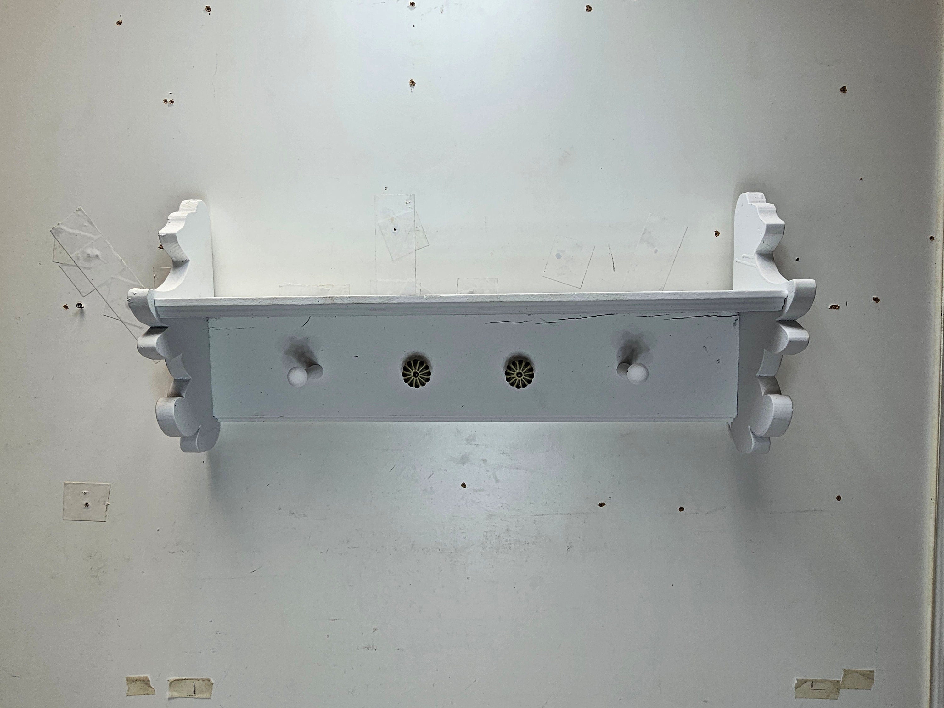 Wall Shelf Wooden Peg Hooks And Concho Style Round Hooks Bear Design