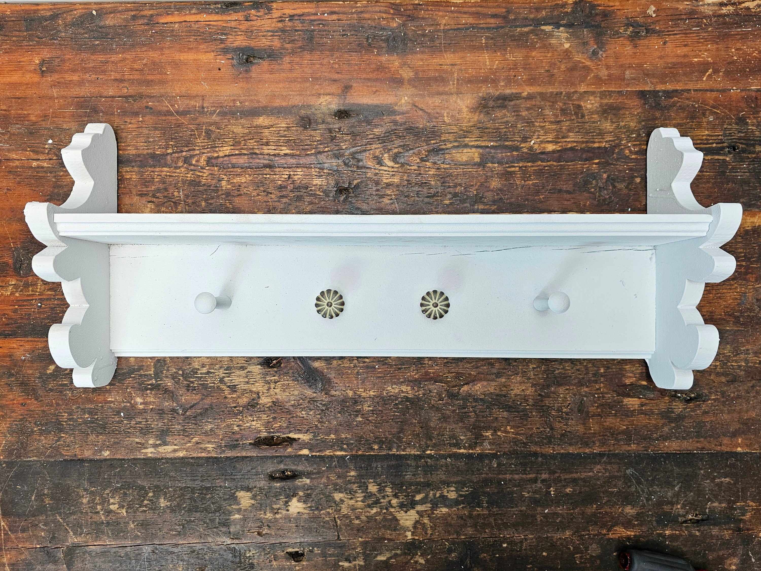 Wall Shelf Wooden Peg Hooks And Concho Style Round Hooks Bear Design