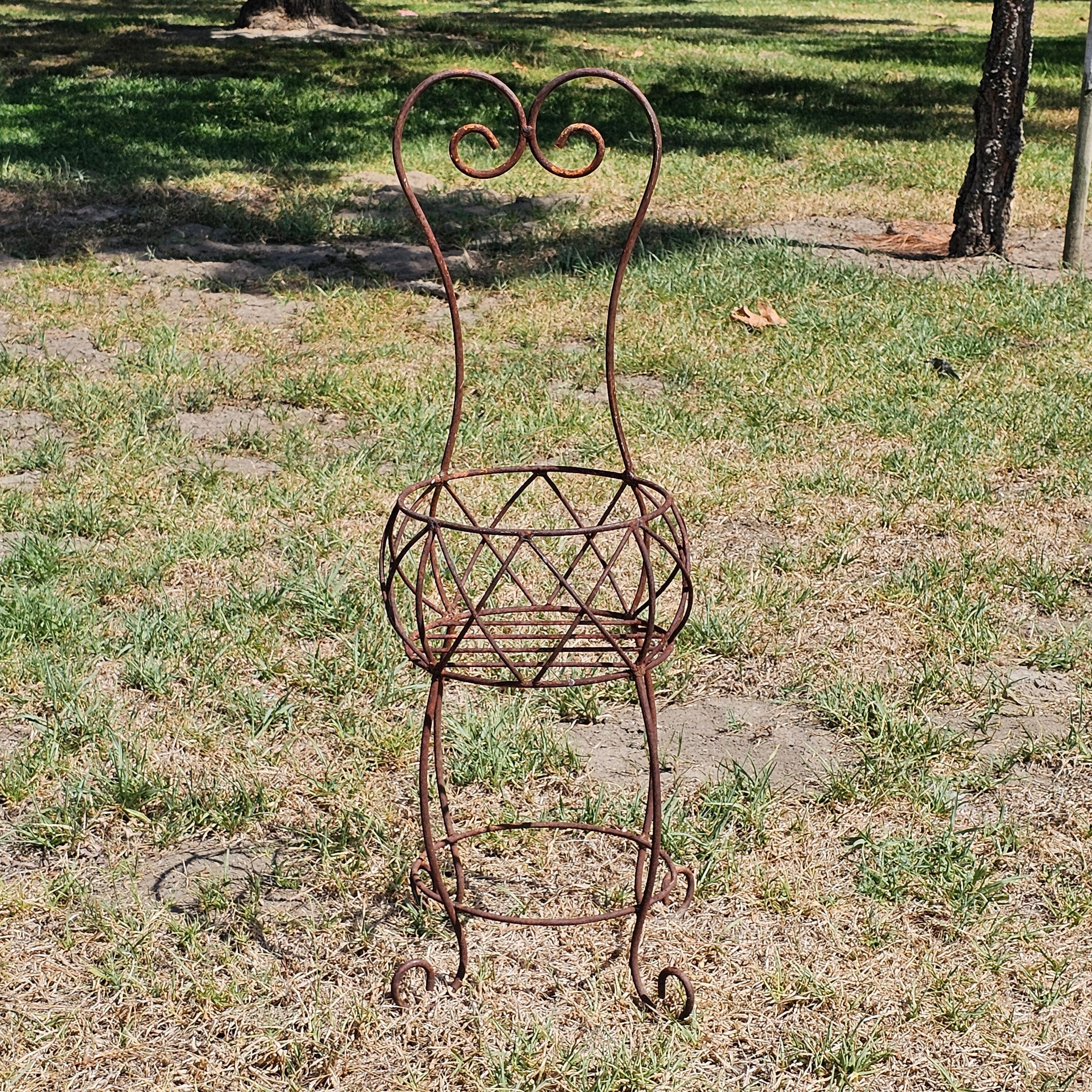 Rustic Metal Wire Chair Shaped Flower Pot Holder 35.5"H