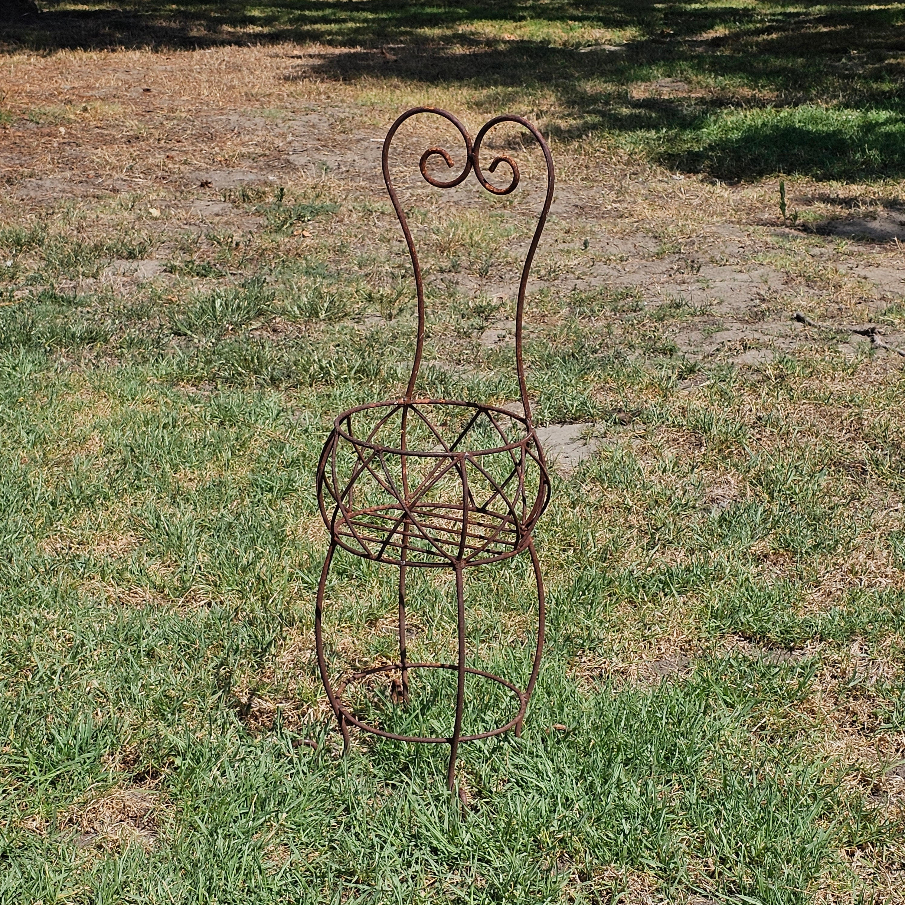Rustic Metal Wire Chair Shaped Flower Pot Holder 35.5"H