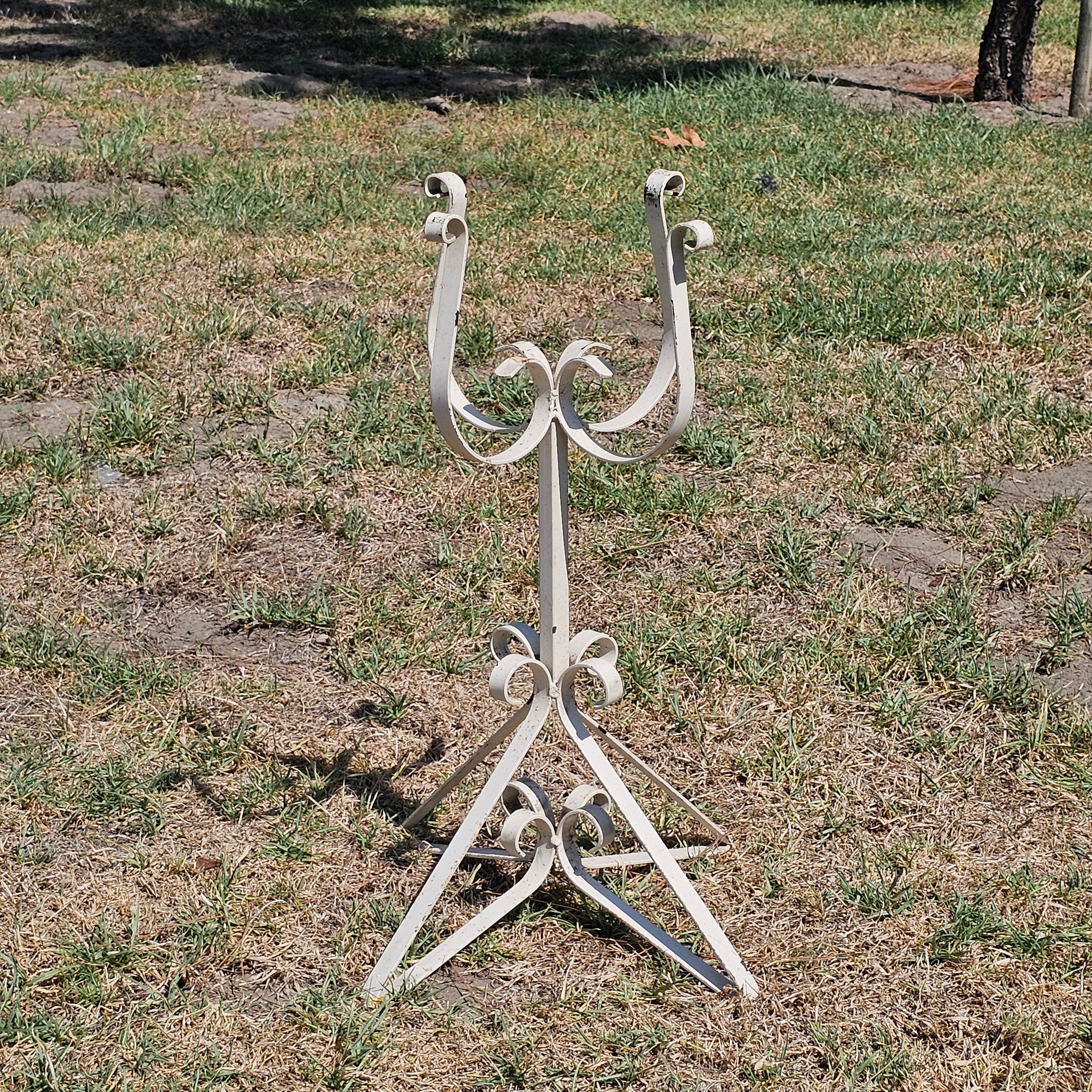 Rustic Metal White Flower Pot Stand 25.5"H Shabby Chic