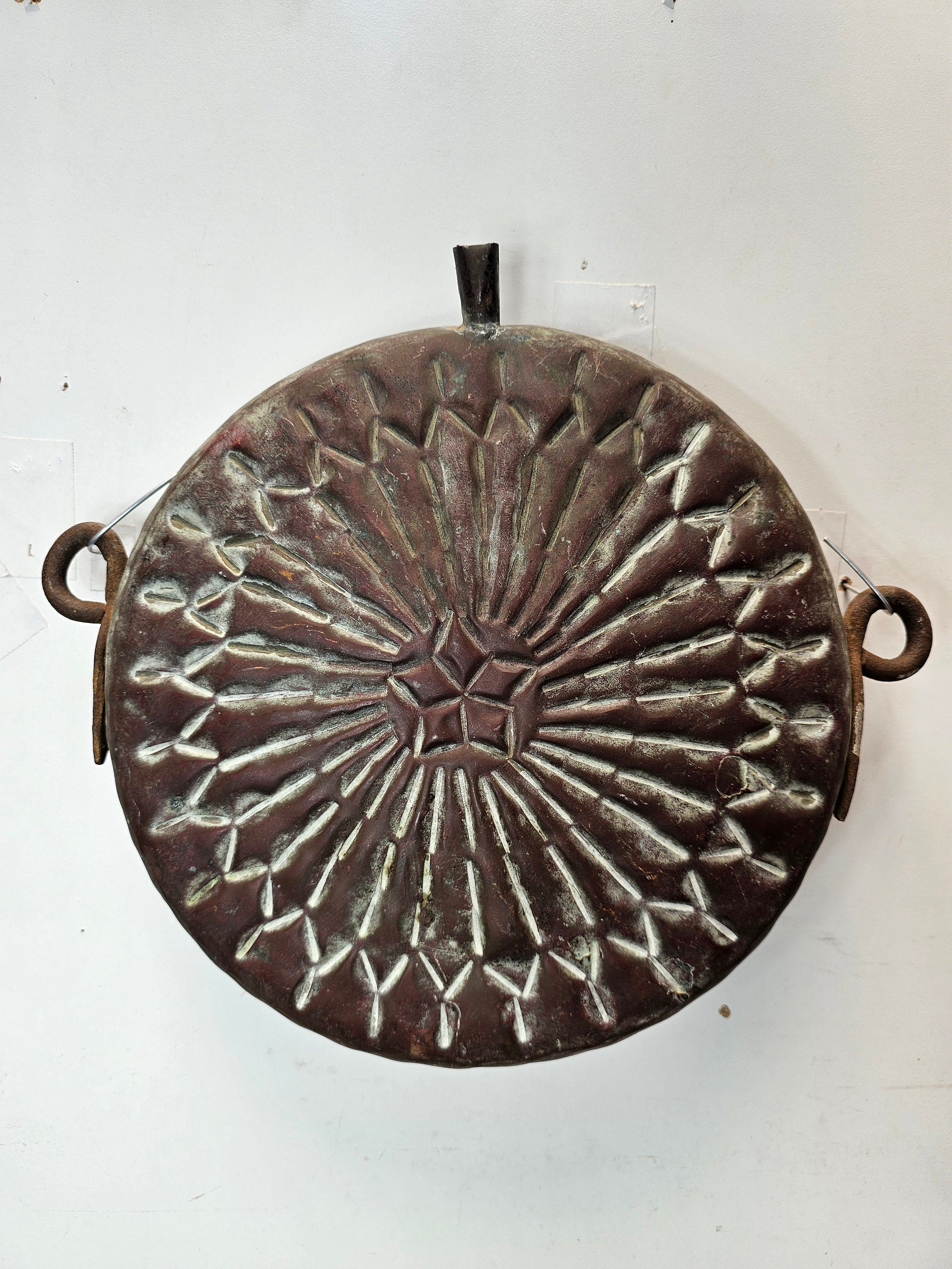 Antique Middle-Eastern Tinned Engraved Copper Canteen Wall Decor