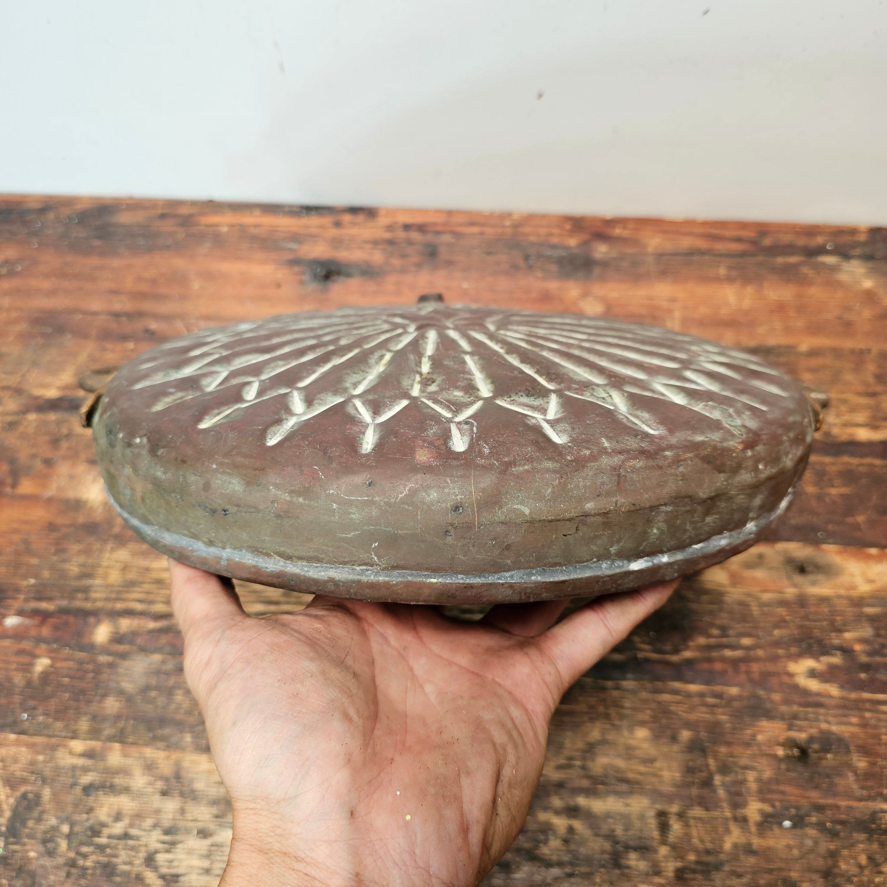 Antique Middle-Eastern Tinned Engraved Copper Canteen Wall Decor