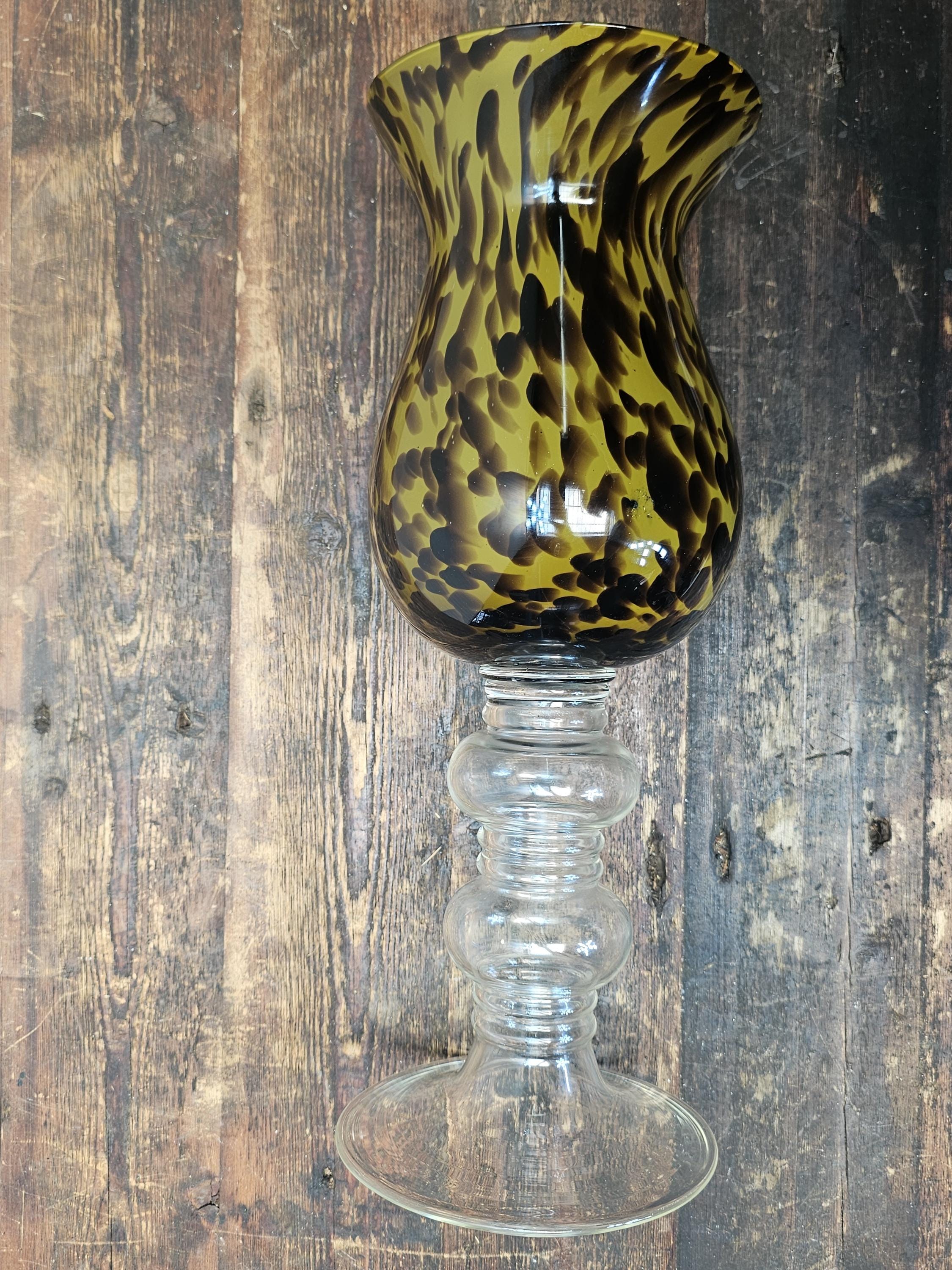 Large Tortoise Shell Hand Blown Glass Flower Vase 7.75" Dia x 20.75" H