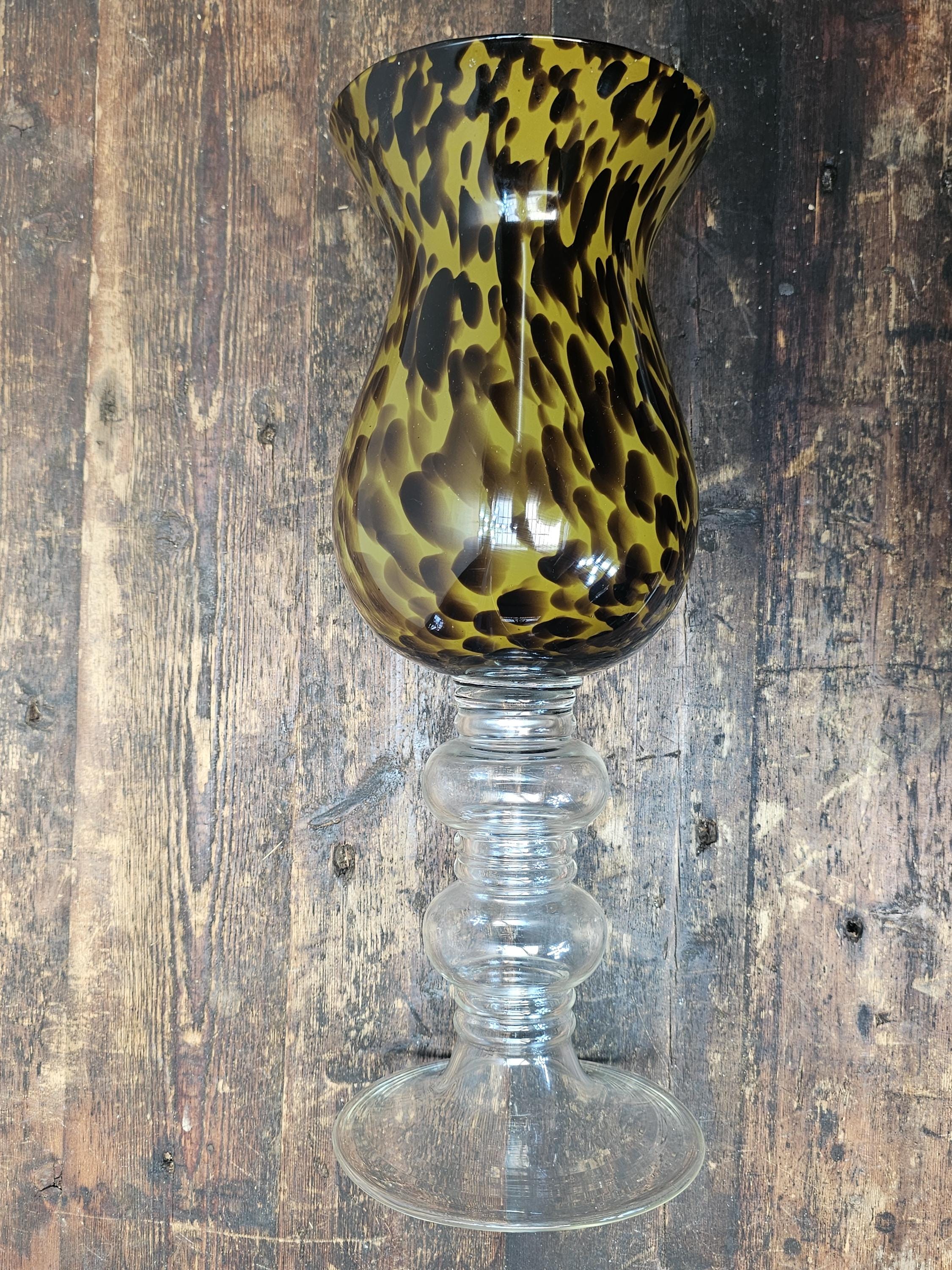 Large Tortoise Shell Hand Blown Glass Flower Vase 7.75" Dia x 20.75" H