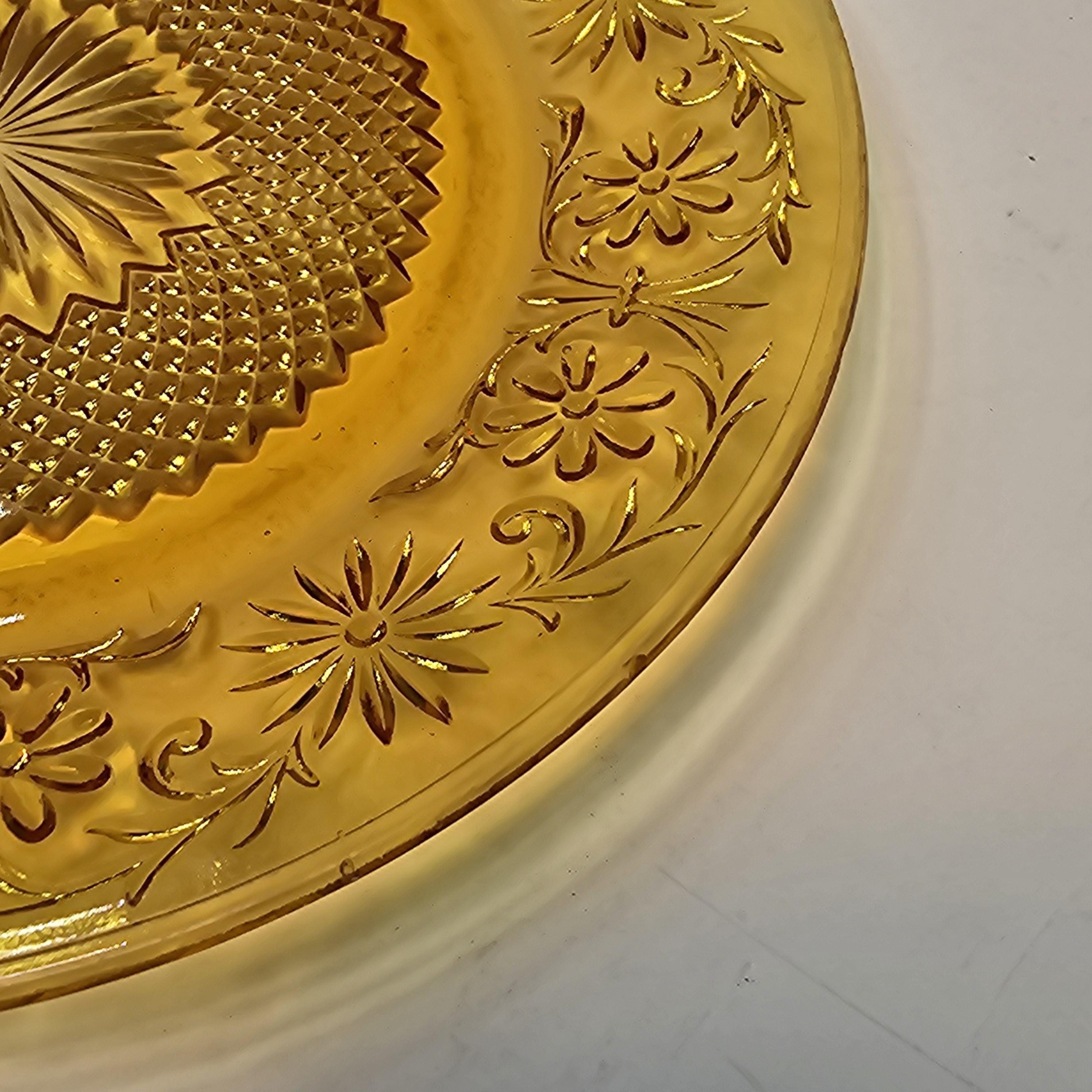 Set of 5 Vintage Indiana Daisy Amber Depression Glass Plates & Soup Bowls Set