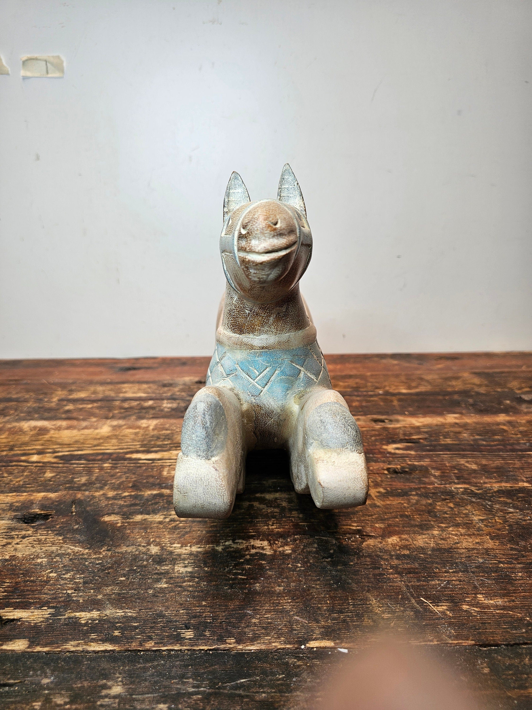 Vintage Asian Hand Carved and Painted Rocking Horse 13"L x 4"W x 9"H