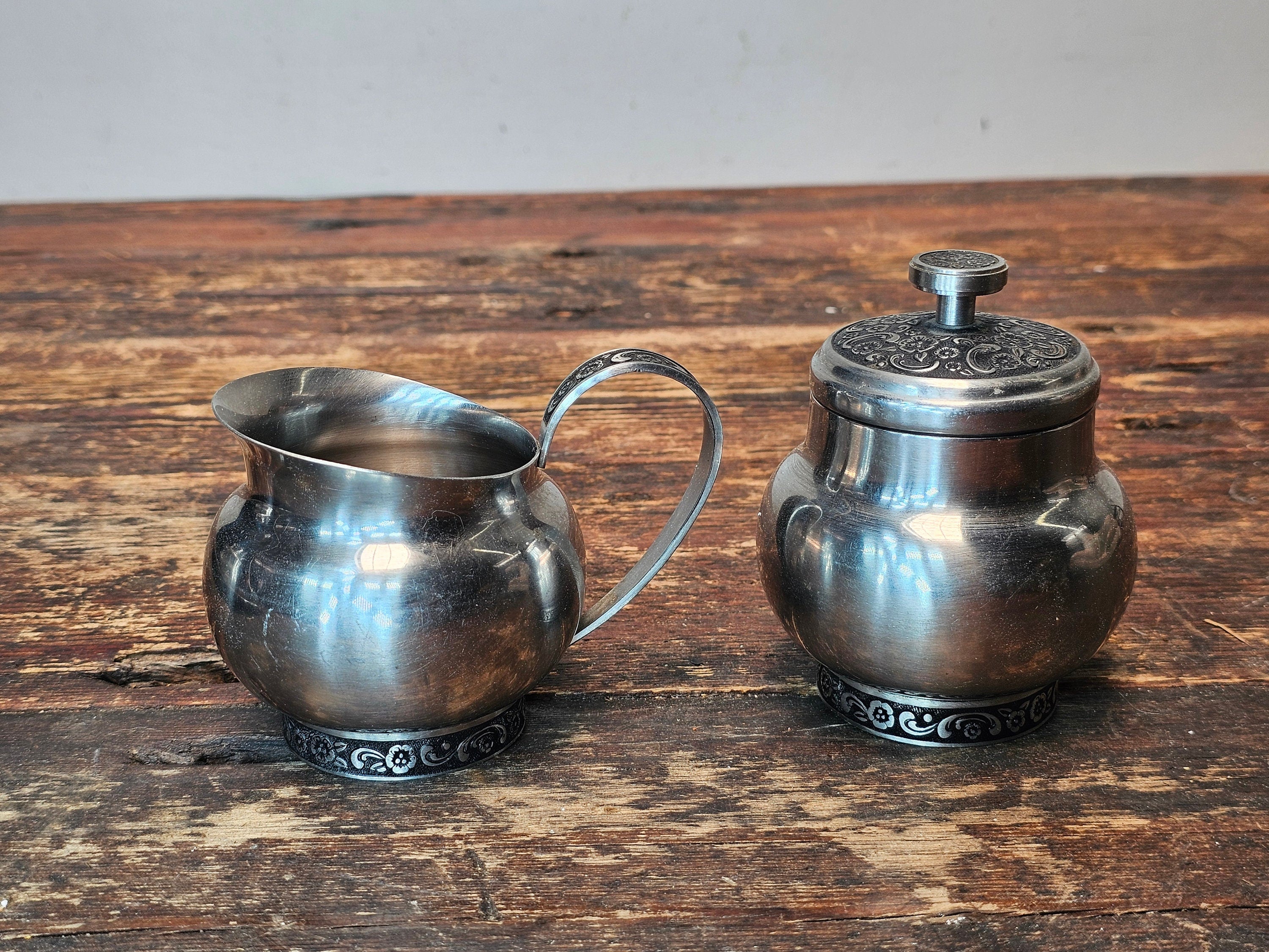 Oneida Mediterranean 18/8 Stainless Tea Set + Monterey Stainless Steel Pot