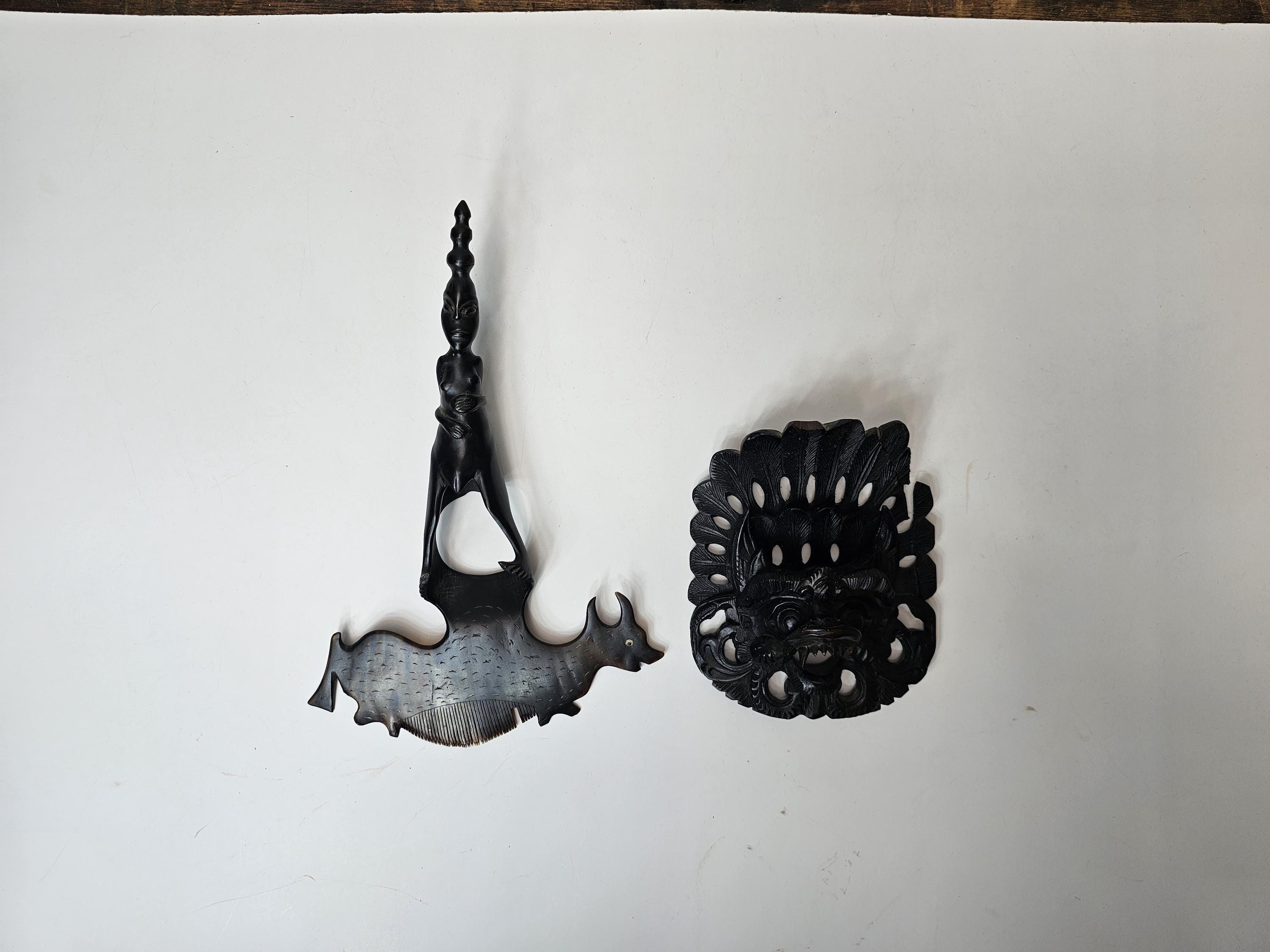 Set of 2 Vintage Balinese Hand Carving Decor Wall Hangings