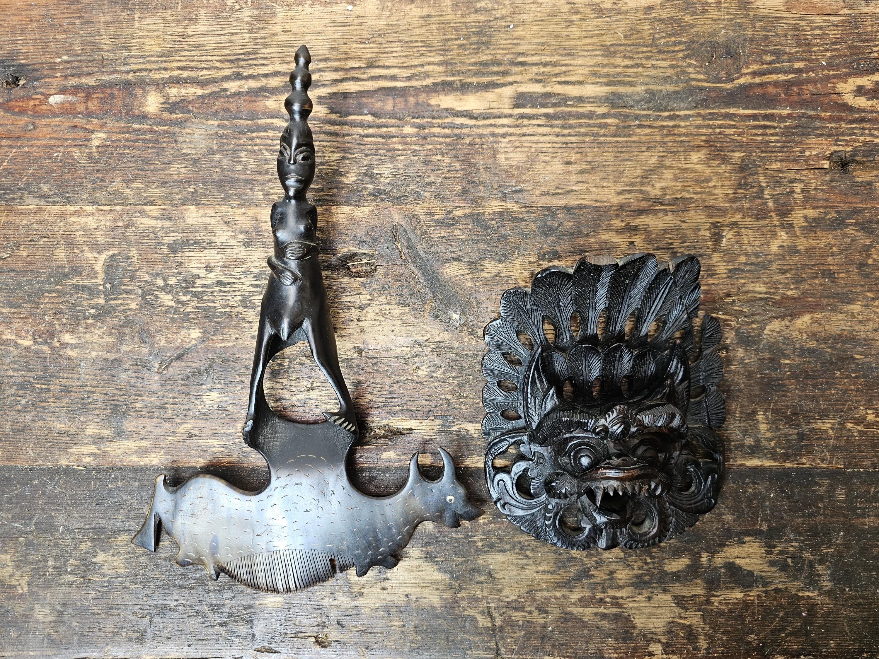 Set of 2 Vintage Balinese Hand Carving Decor Wall Hangings