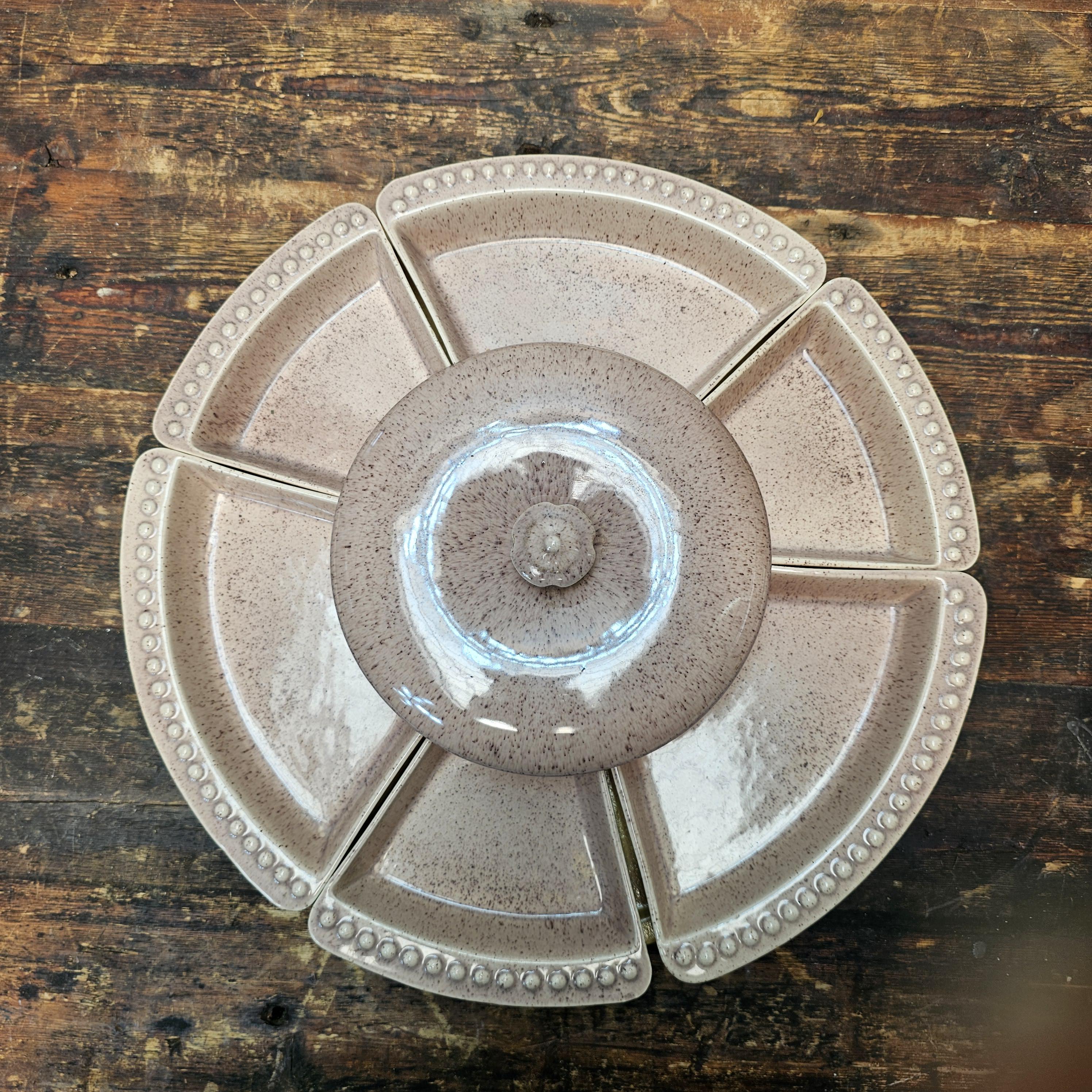 William Frazier California Pottery Covered Dish Relish Tray With Lazy Susan 70's