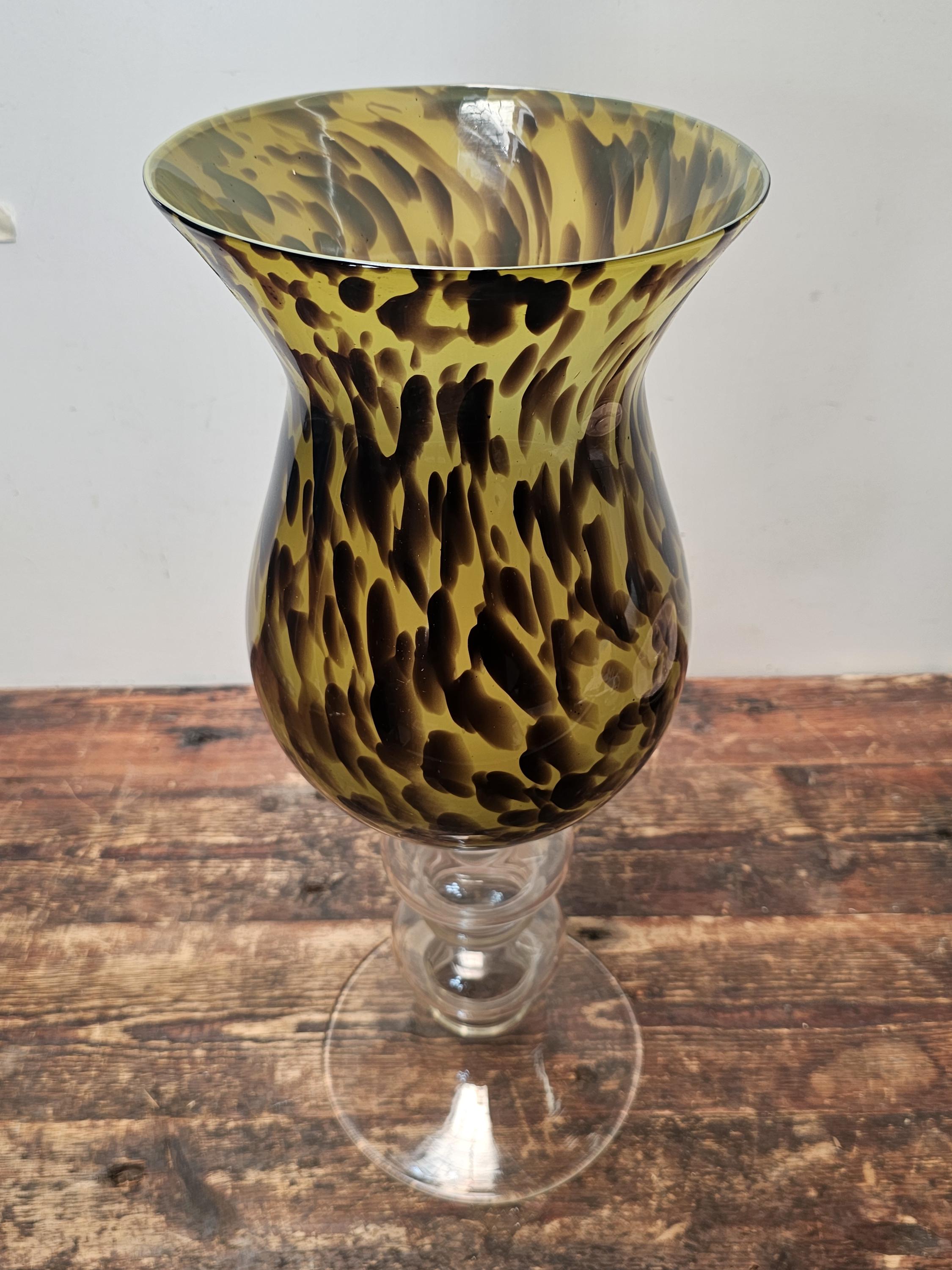 Large Tortoise Shell Hand Blown Glass Flower Vase 7.75" Dia x 20.75" H