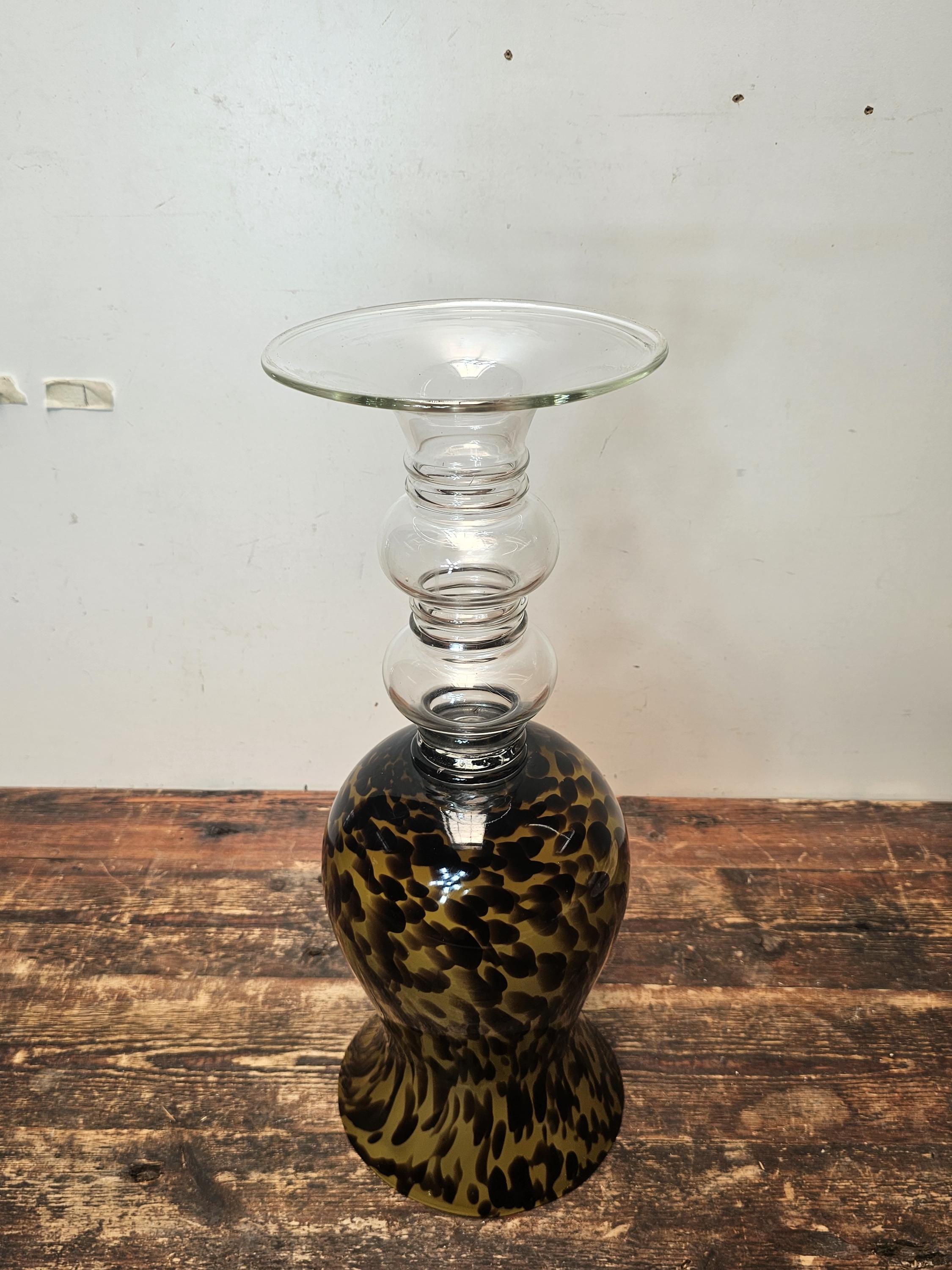 Large Tortoise Shell Hand Blown Glass Flower Vase 7.75" Dia x 20.75" H