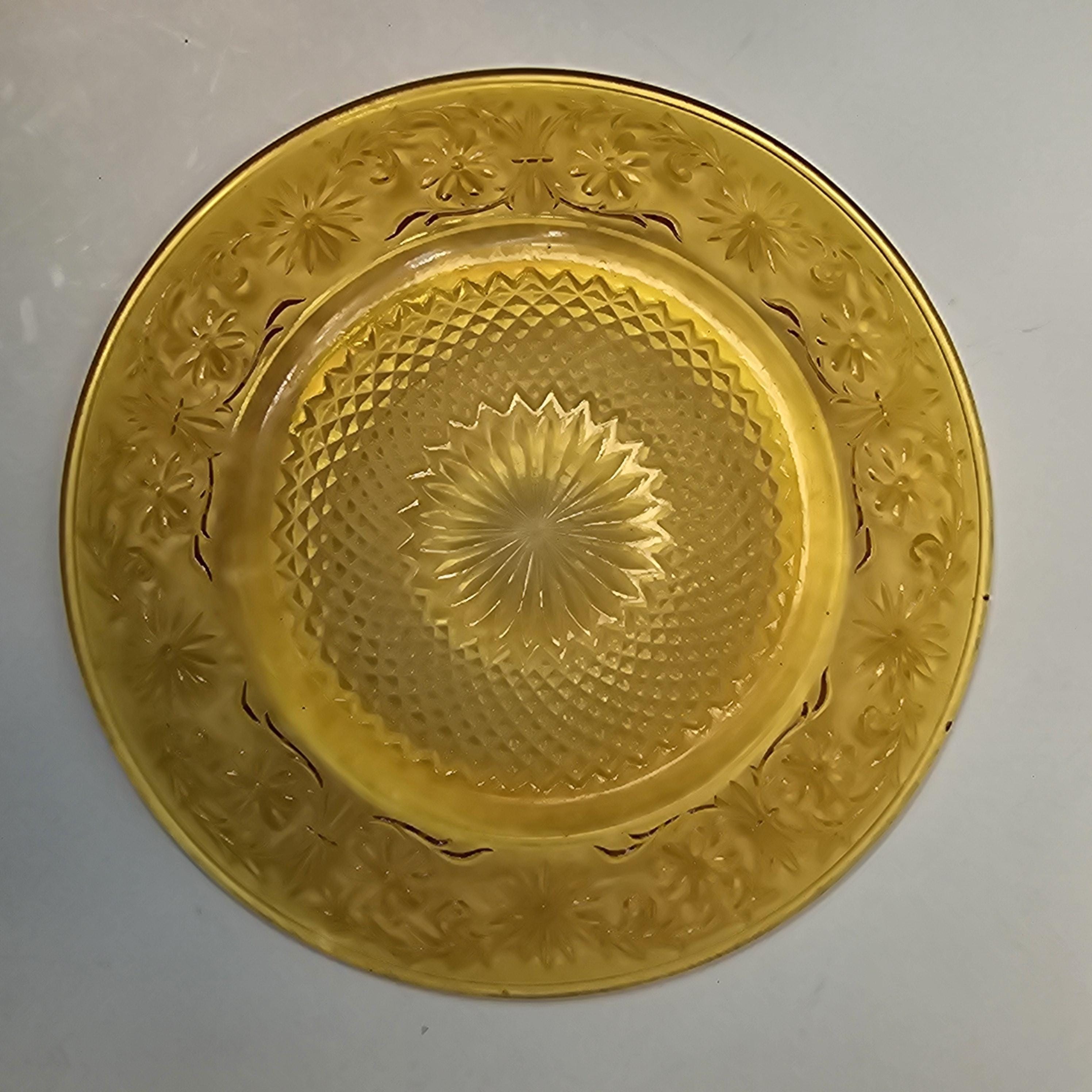 Set of 5 Vintage Indiana Daisy Amber Depression Glass Plates & Soup Bowls Set