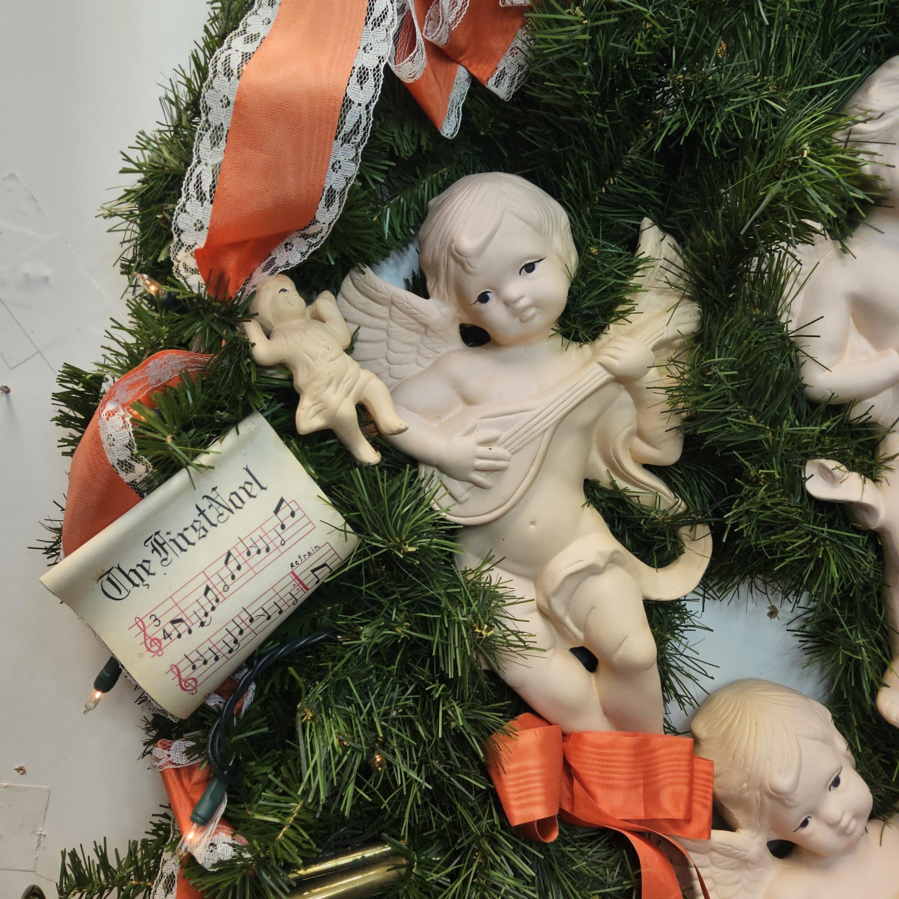 Christmas Wreath Sign 27” Diameter With 5 Bisque Angels