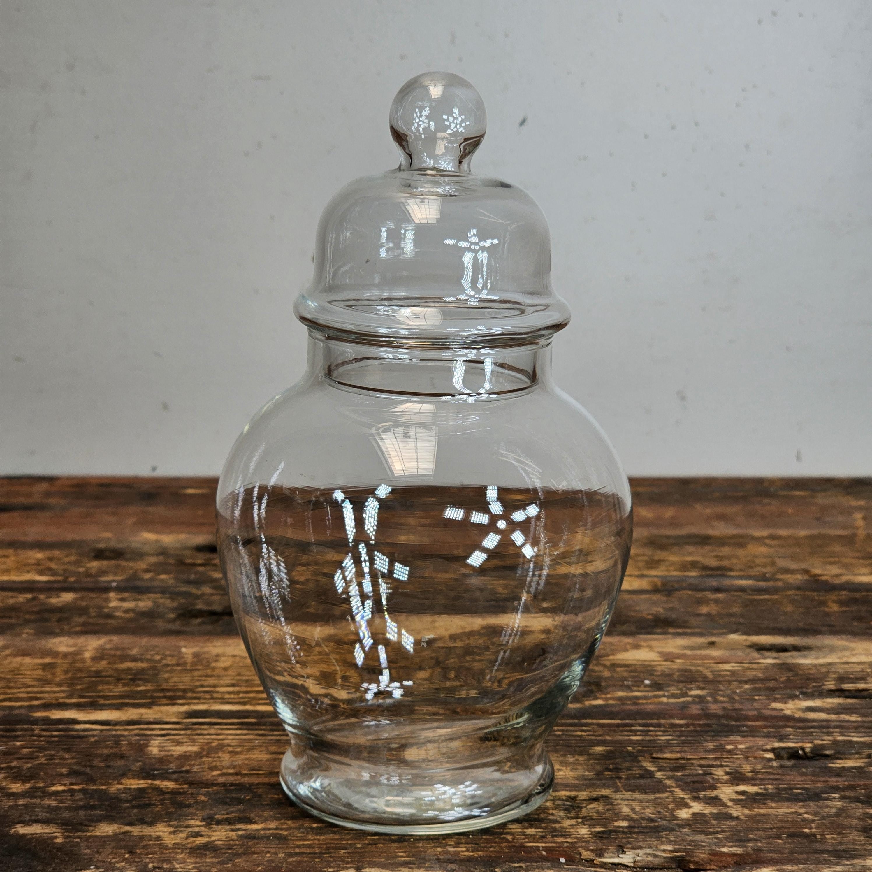 Vintage Apothecary Clear Glass Ginger Jar 4" Dia x 7.5" H
