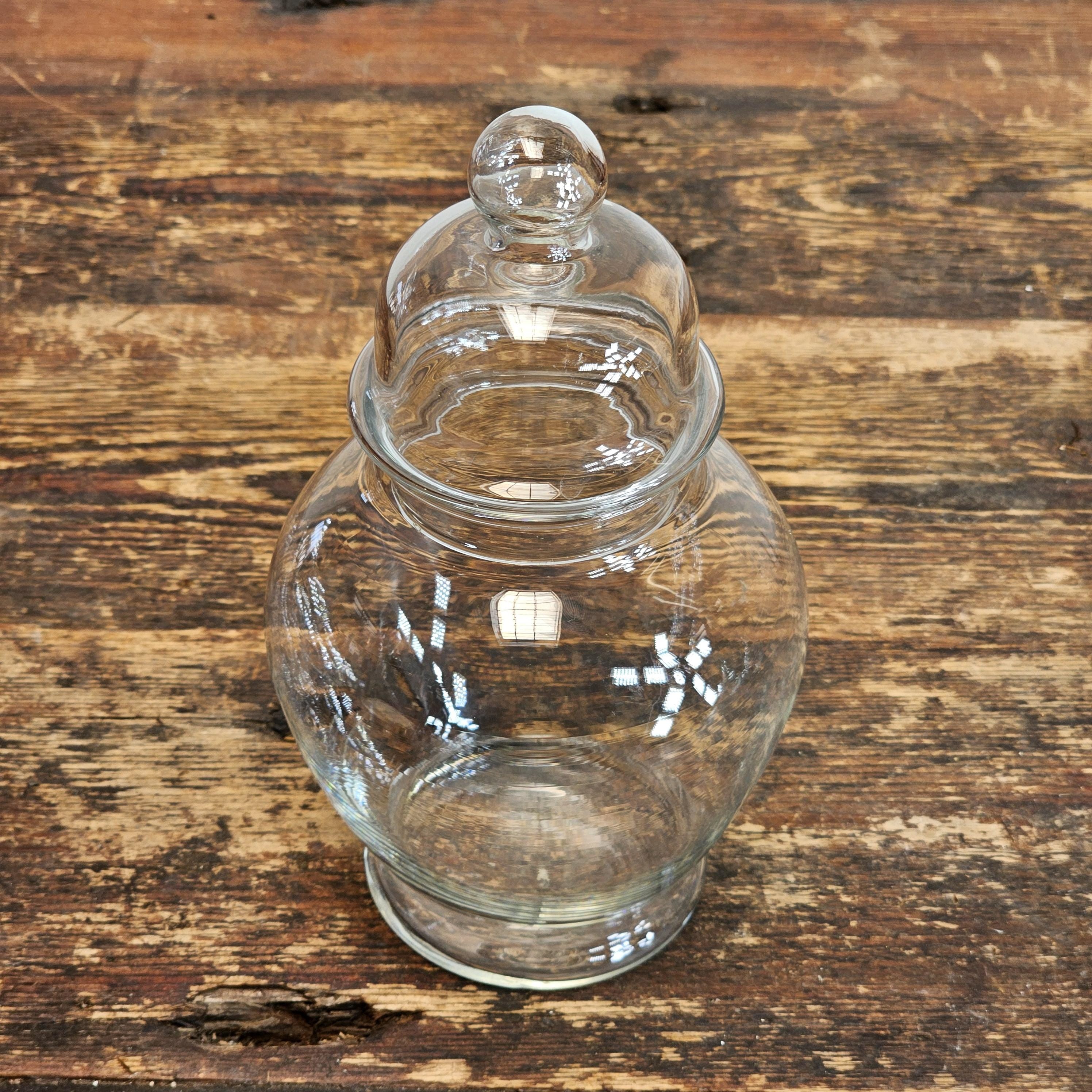 Vintage Apothecary Clear Glass Ginger Jar 4" Dia x 7.5" H