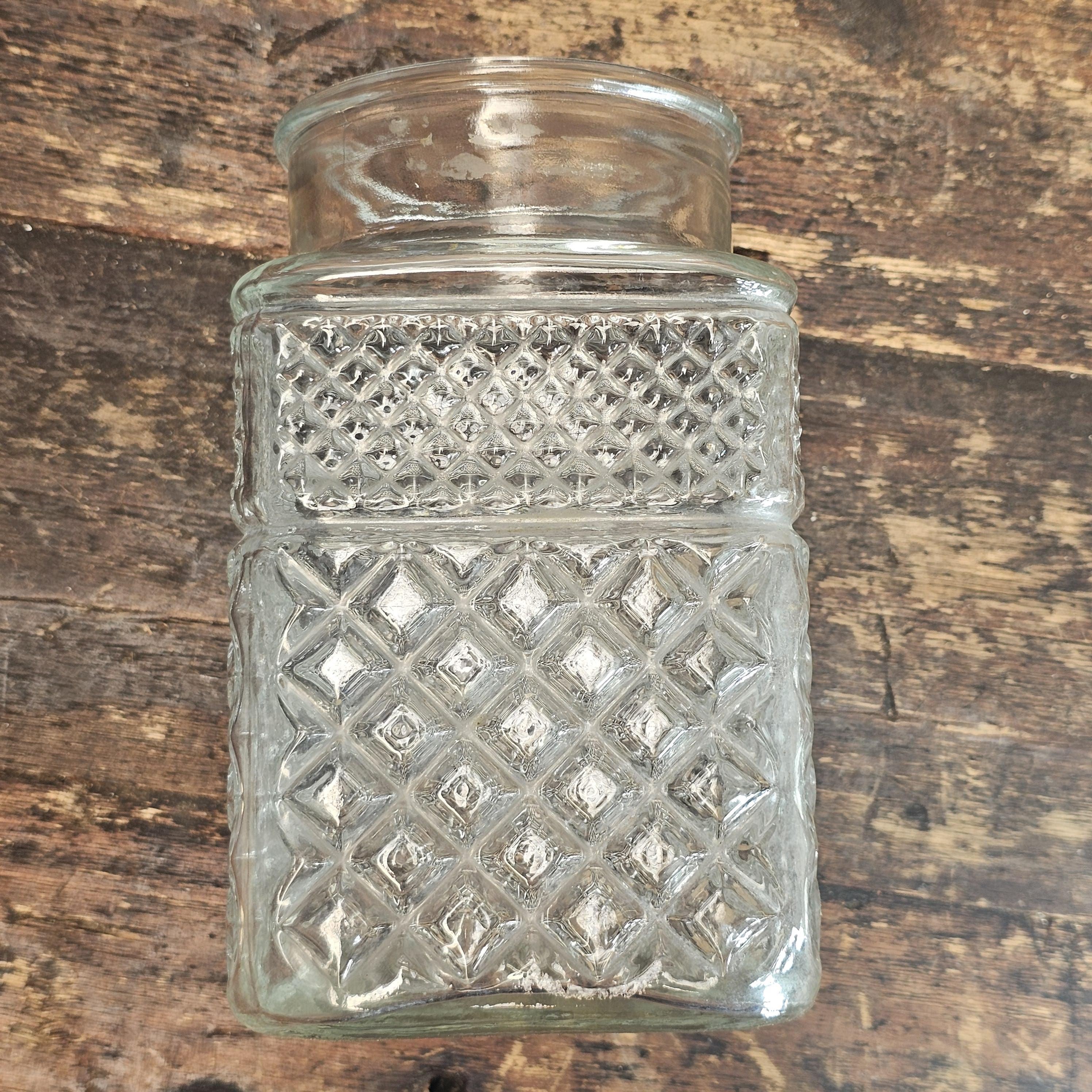 The Anchor Hocking Wexford Diamond Cut Glass Canister 4.5" x 4.5" x 9.25"H