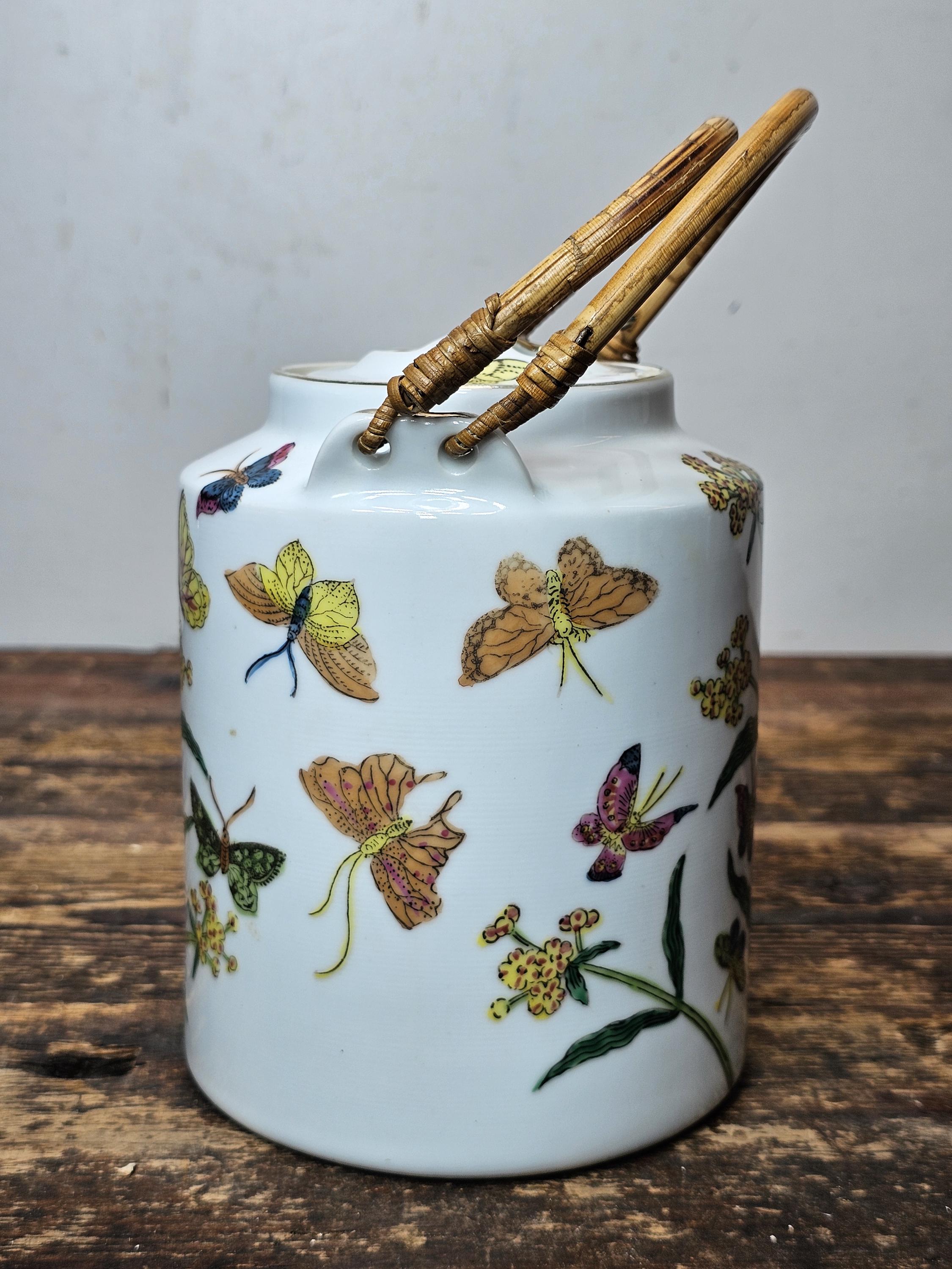 Vintage Robinson Hong Kong Jingdezhen Teapot Hand Painted Butterfly Flowers