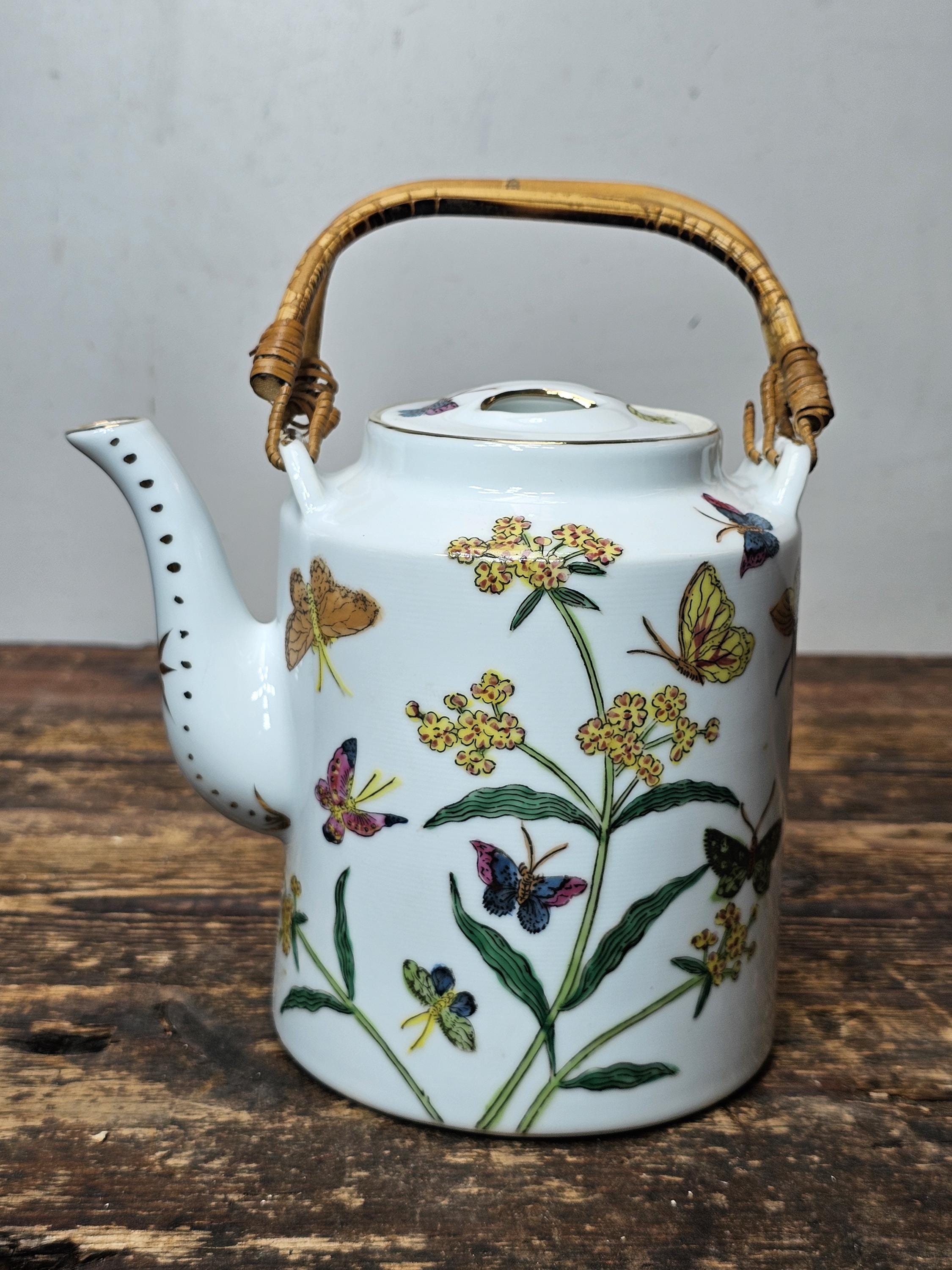 Vintage Robinson Hong Kong Jingdezhen Teapot Hand Painted Butterfly Flowers
