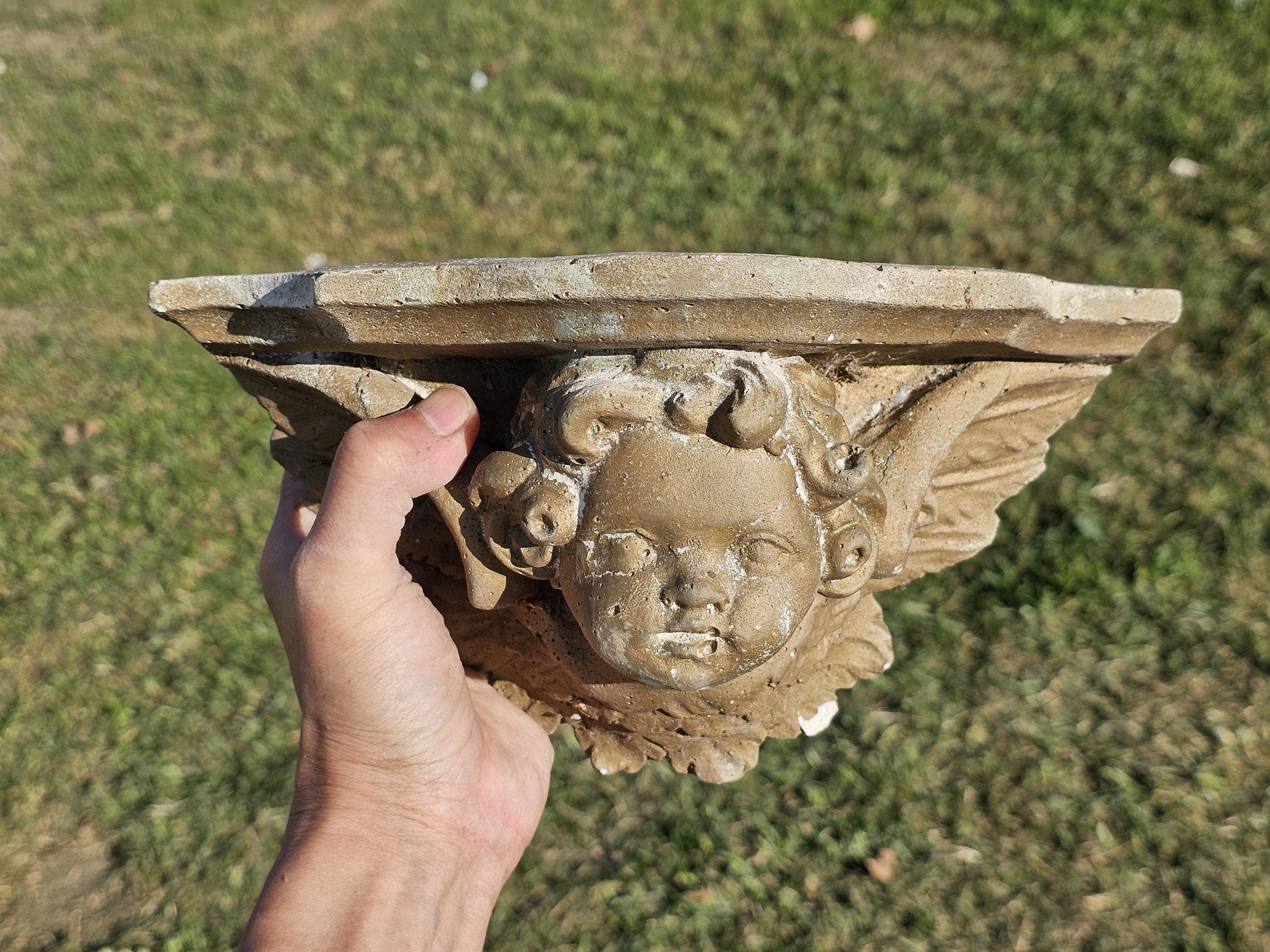 Vintage Cement Eros Cupid Angel Cherub Sconce Wall Bracket Sculpture