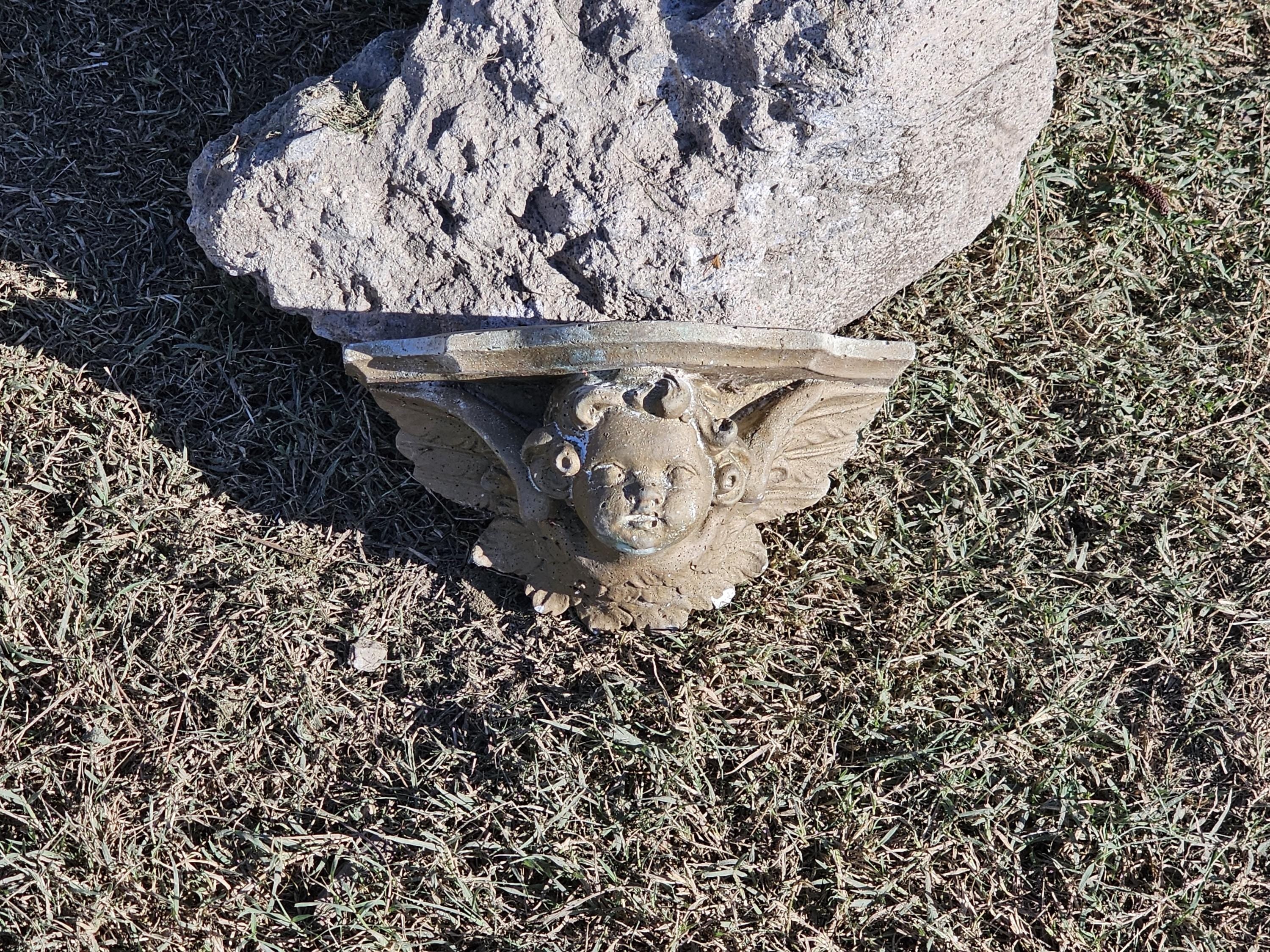 Vintage Cement Eros Cupid Angel Cherub Sconce Wall Bracket Sculpture