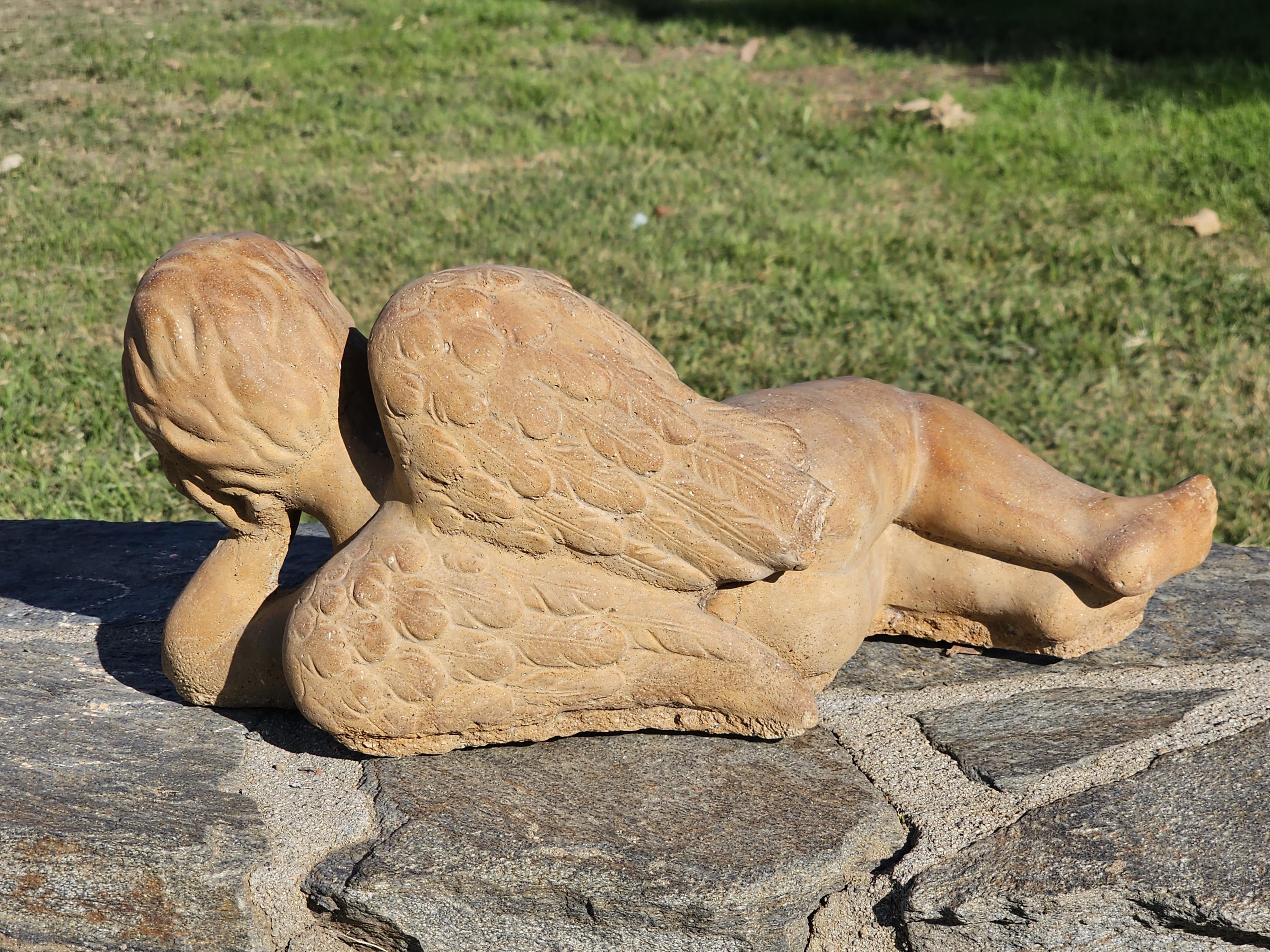 Cement Reclining Cherub Angel Garden Statue Weathered 17"L x 7.5"D x 7.5"H