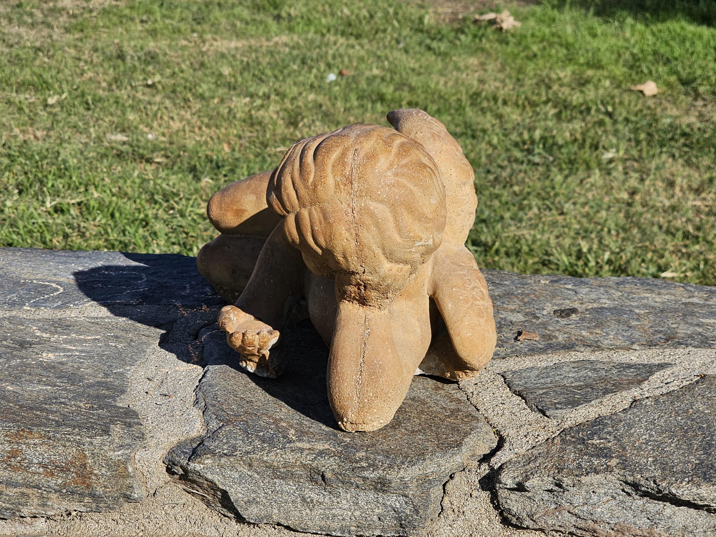 Cement Reclining Cherub Angel Garden Statue Weathered 17"L x 7.5"D x 7.5"H