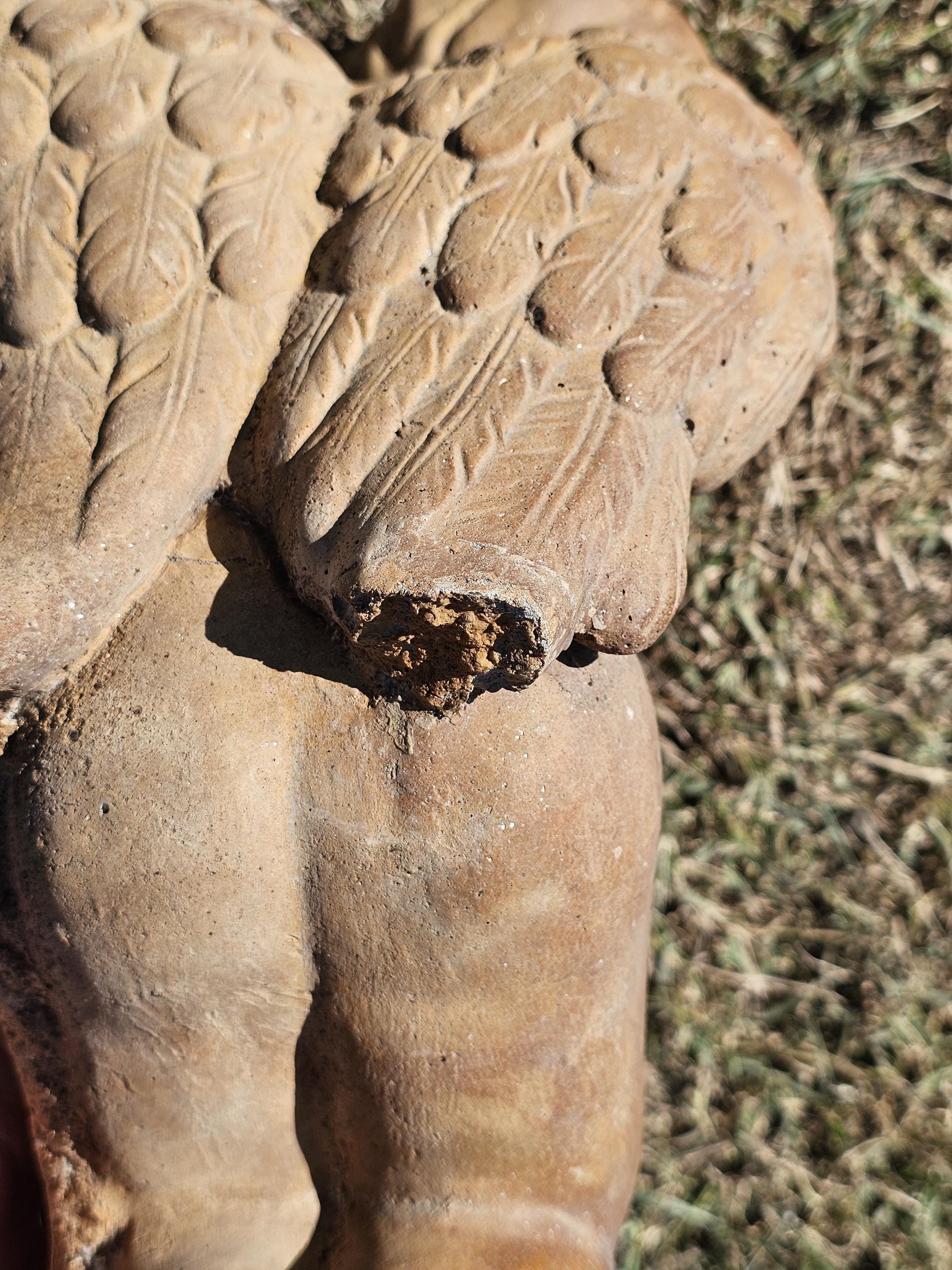 Cement Reclining Cherub Angel Garden Statue Weathered 17"L x 7.5"D x 7.5"H