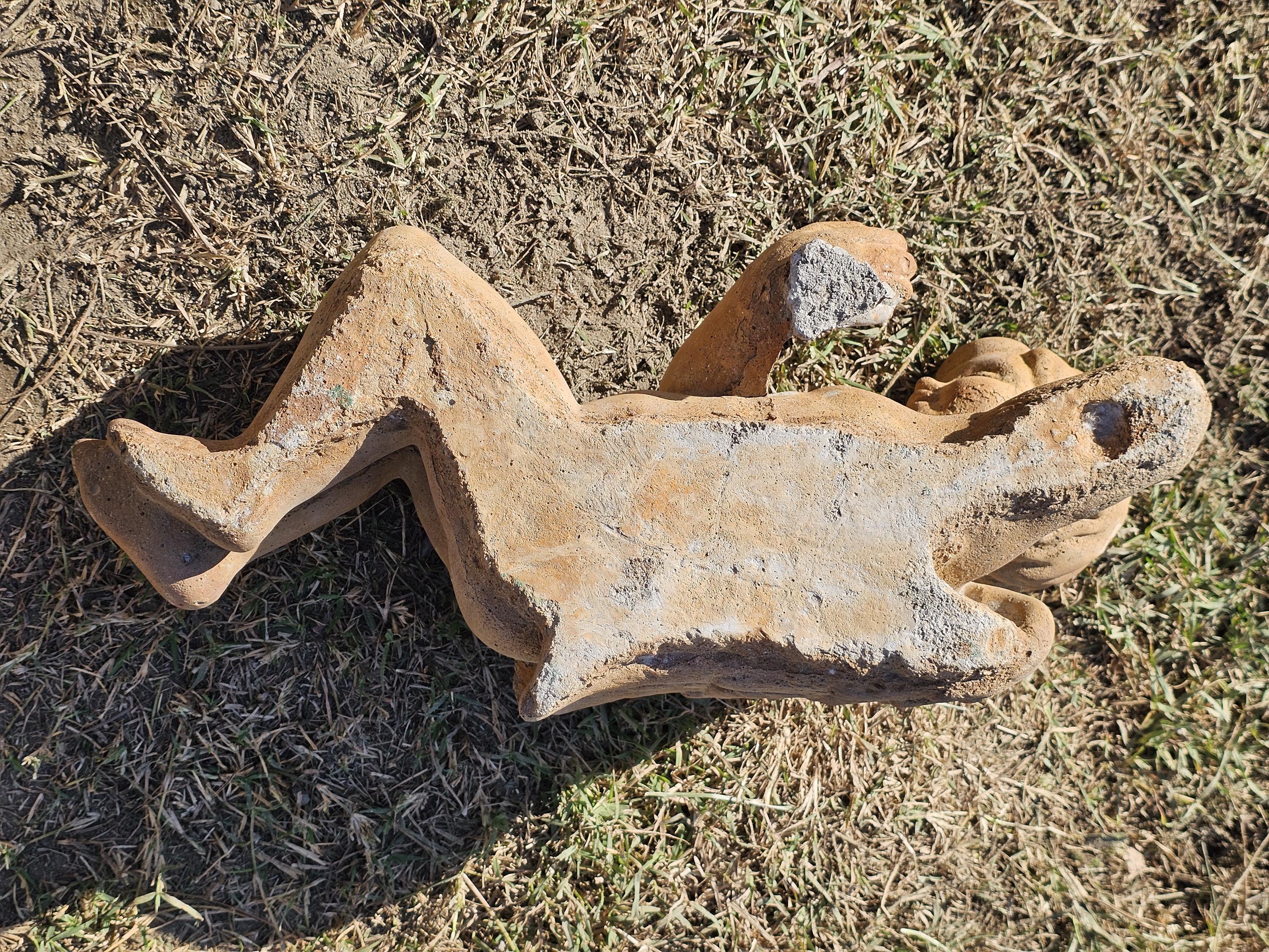Cement Reclining Cherub Angel Garden Statue Weathered 17"L x 7.5"D x 7.5"H