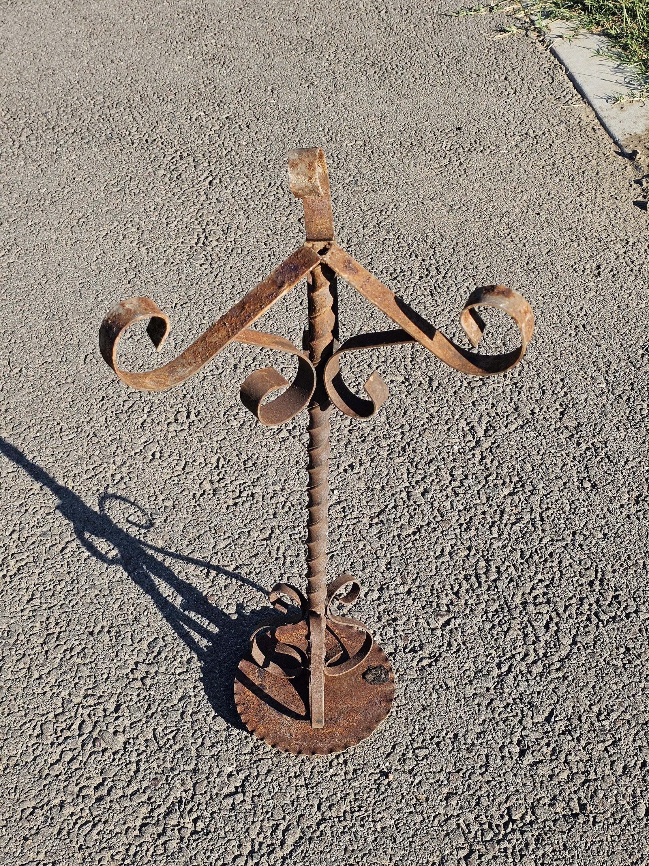 Rusty Scrolled Metal Candle Holder / Plant Stand 20.5"H