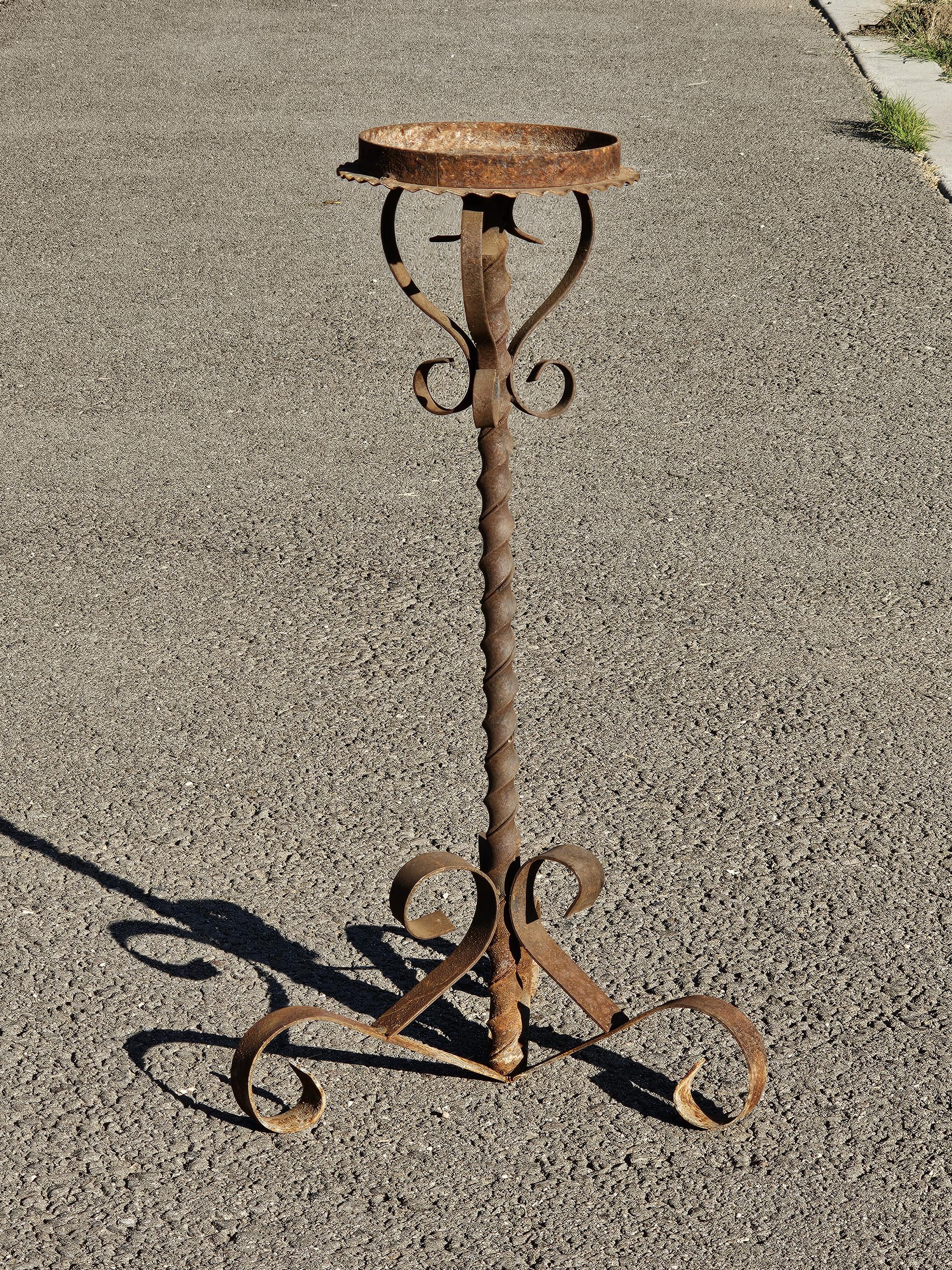 Rusty Scrolled Metal Candle Holder / Plant Stand 20.5"H