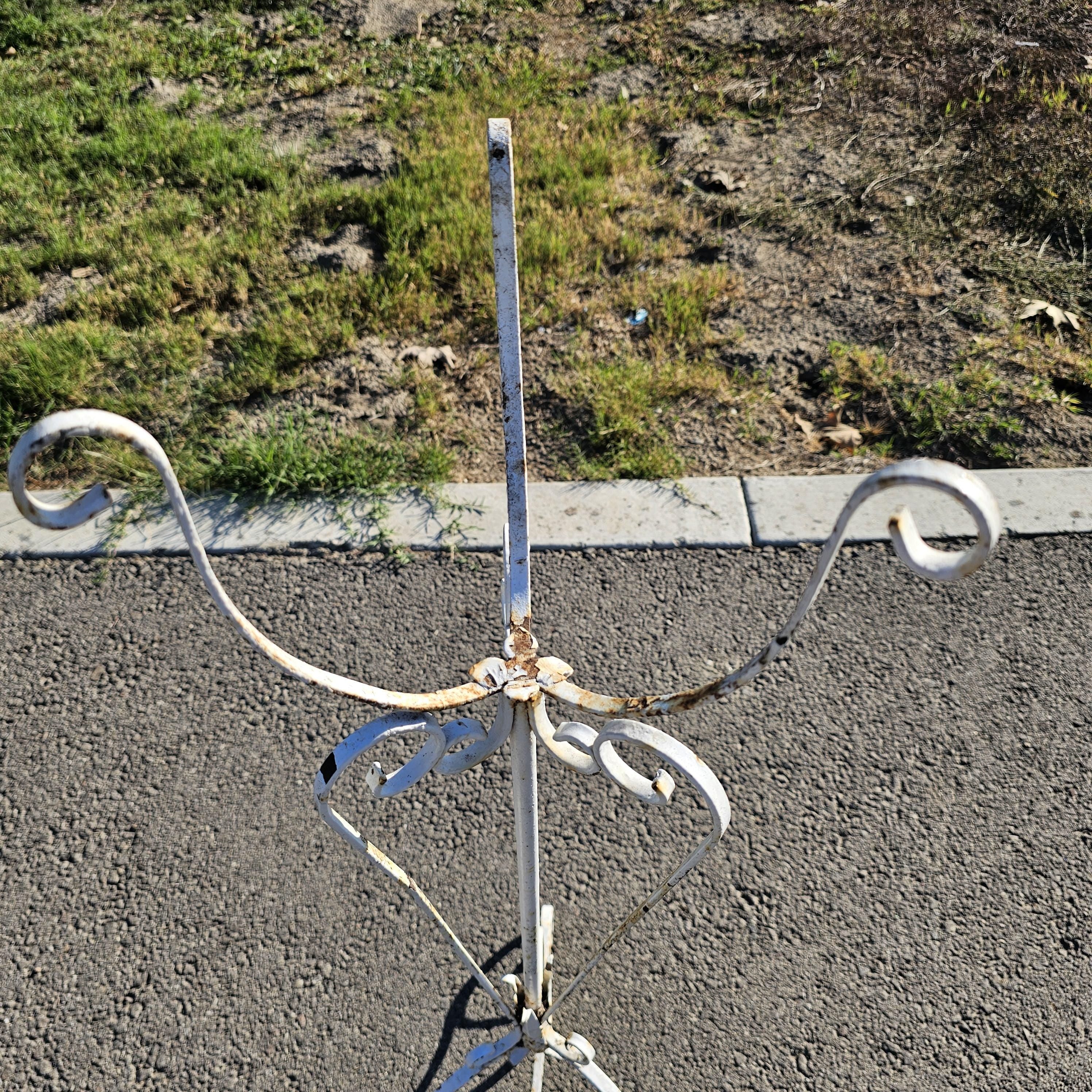 Vintage Scrolled Metal White Plant Stand Rustic 42"H