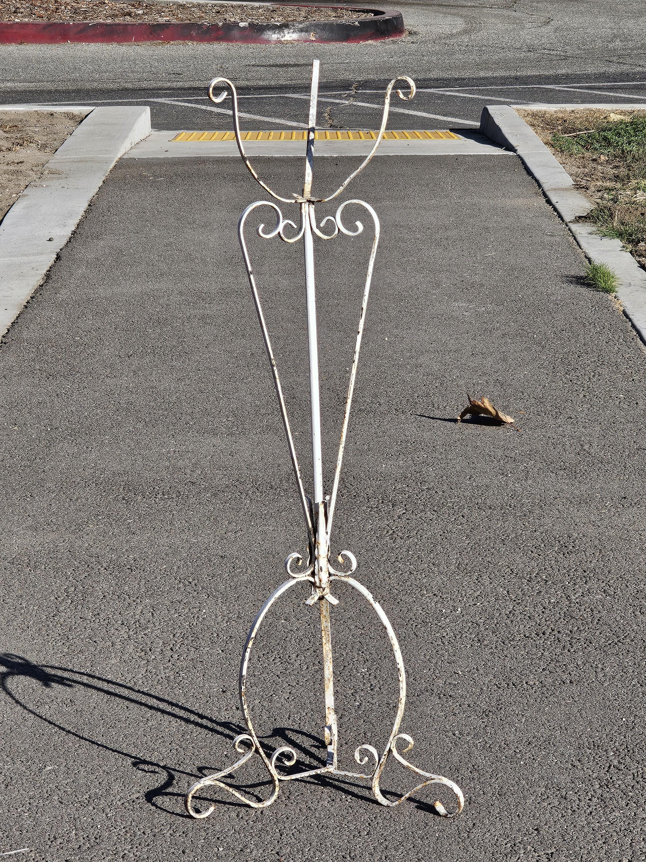 Vintage Scrolled Metal White Plant Stand Rustic 42"H