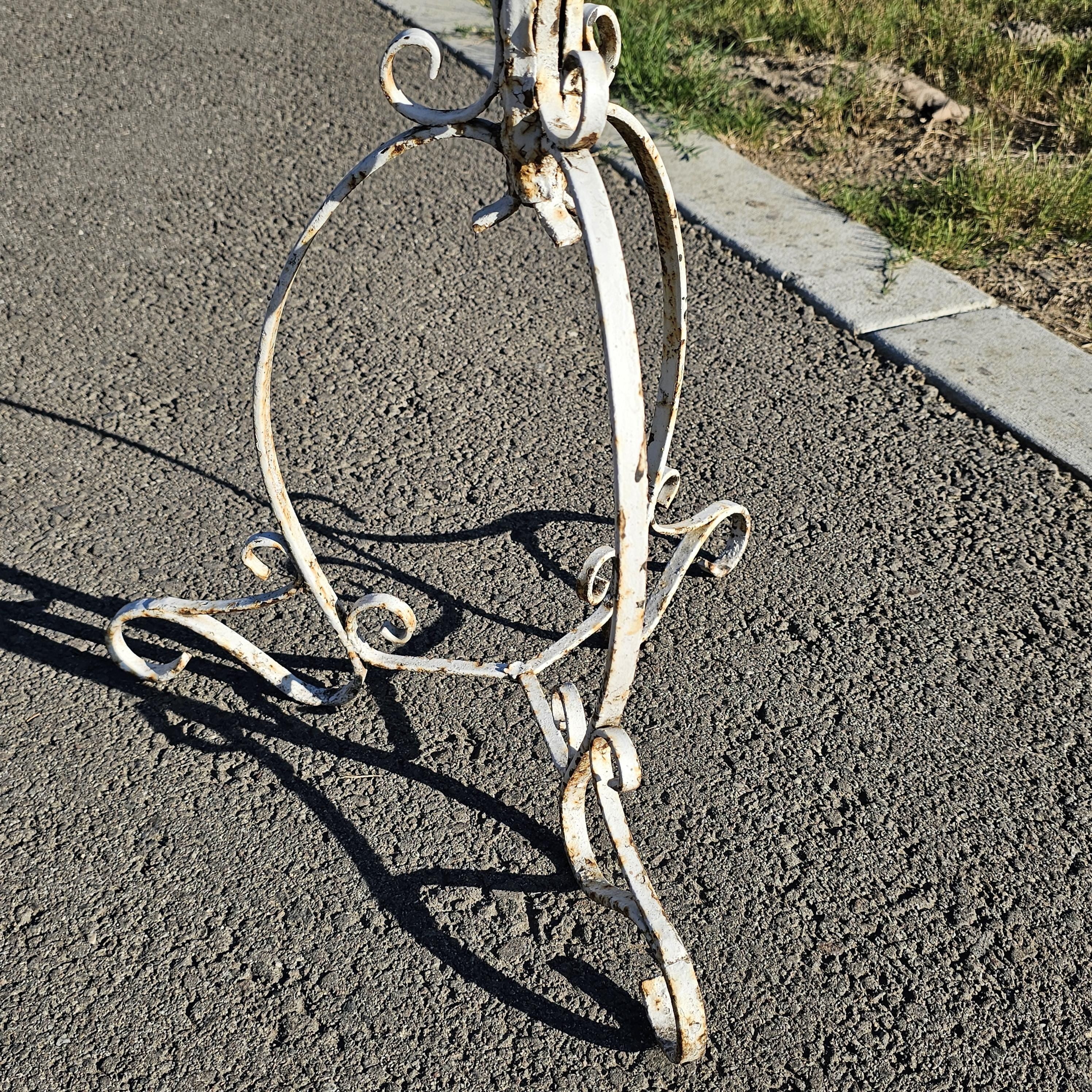Vintage Scrolled Metal White Plant Stand Rustic 42"H