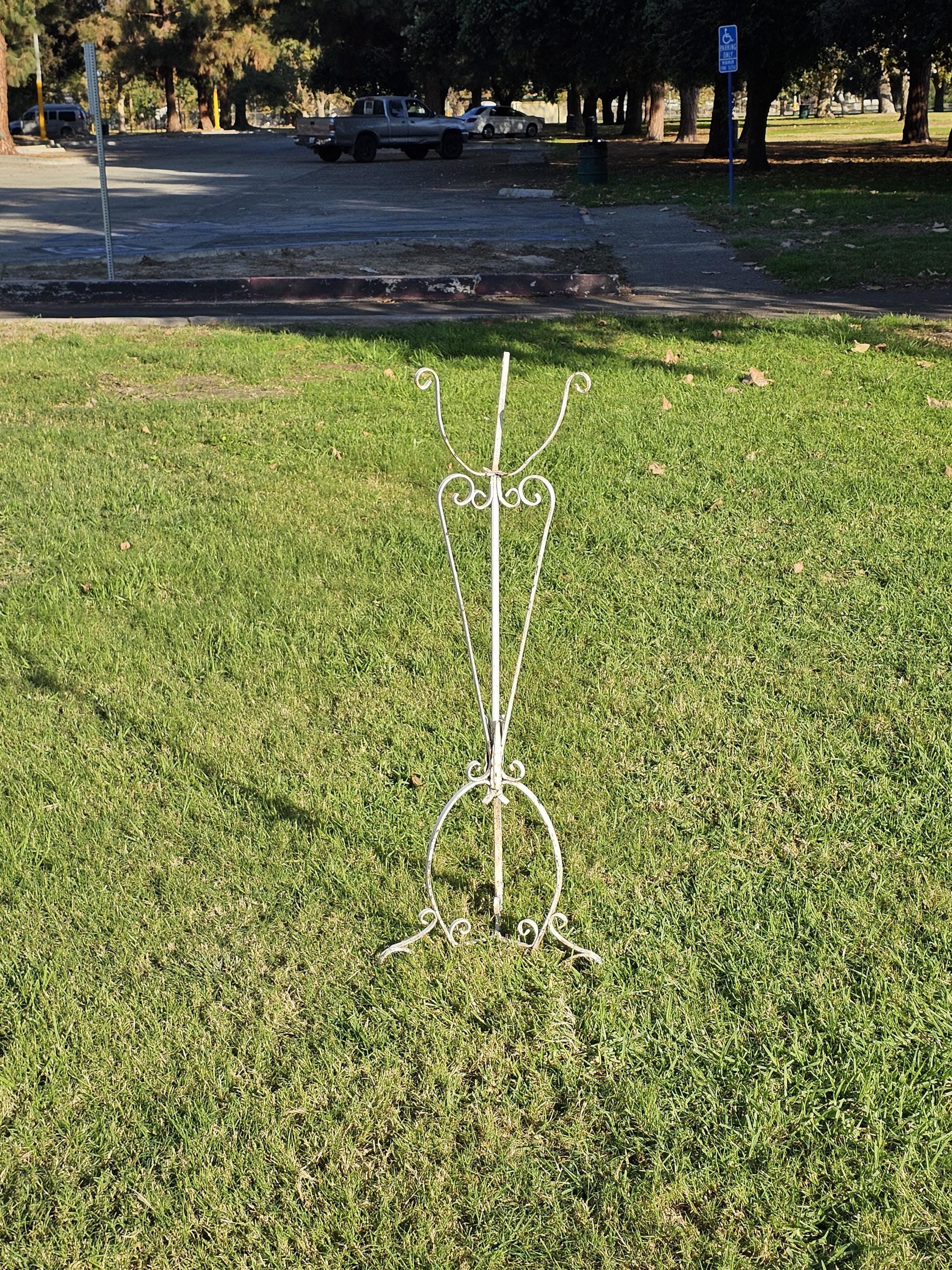 Vintage Scrolled Metal White Plant Stand Rustic 42"H