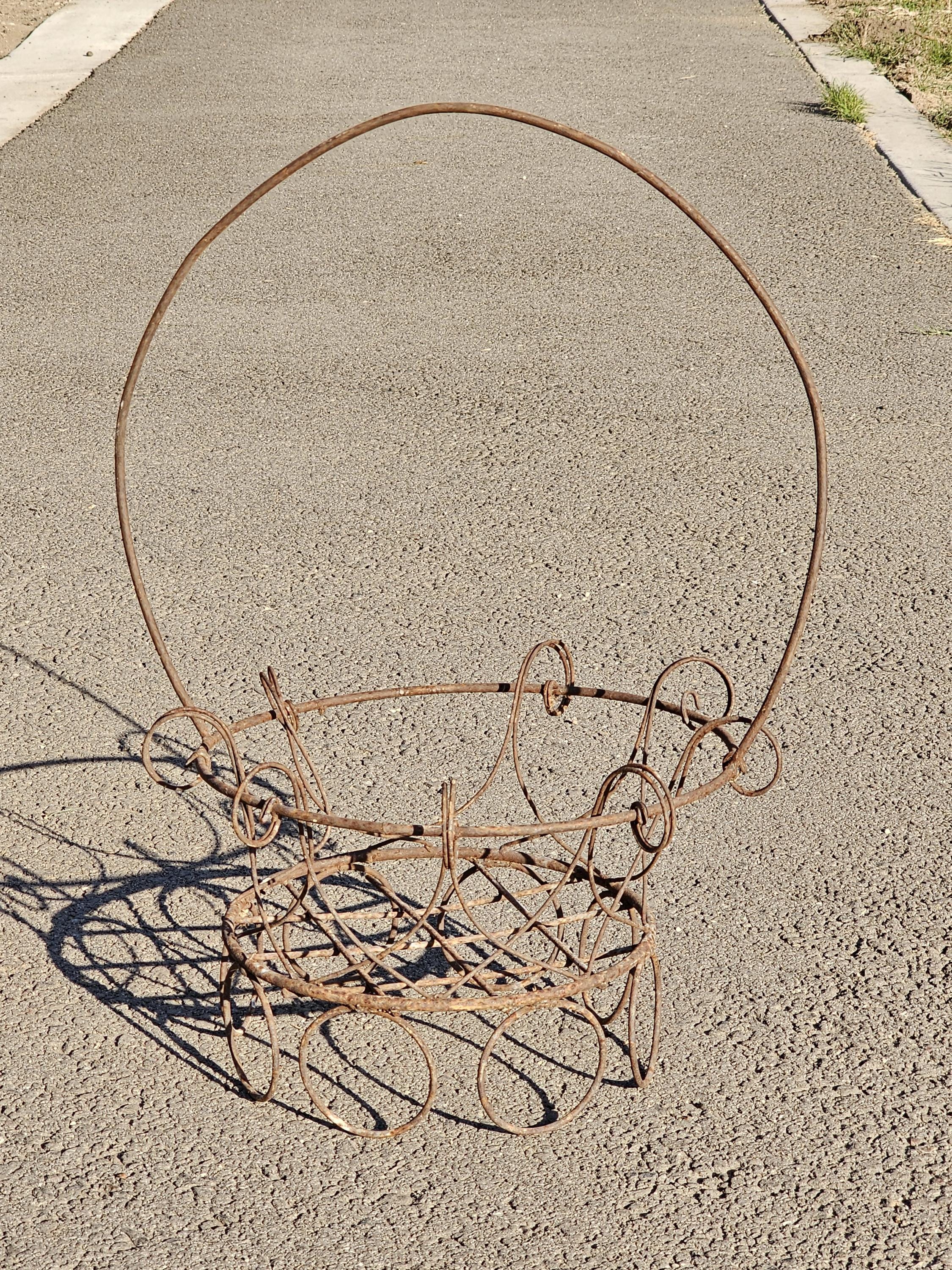 Vintage Wire Basket Planter Rusty Garden Decor 25"H