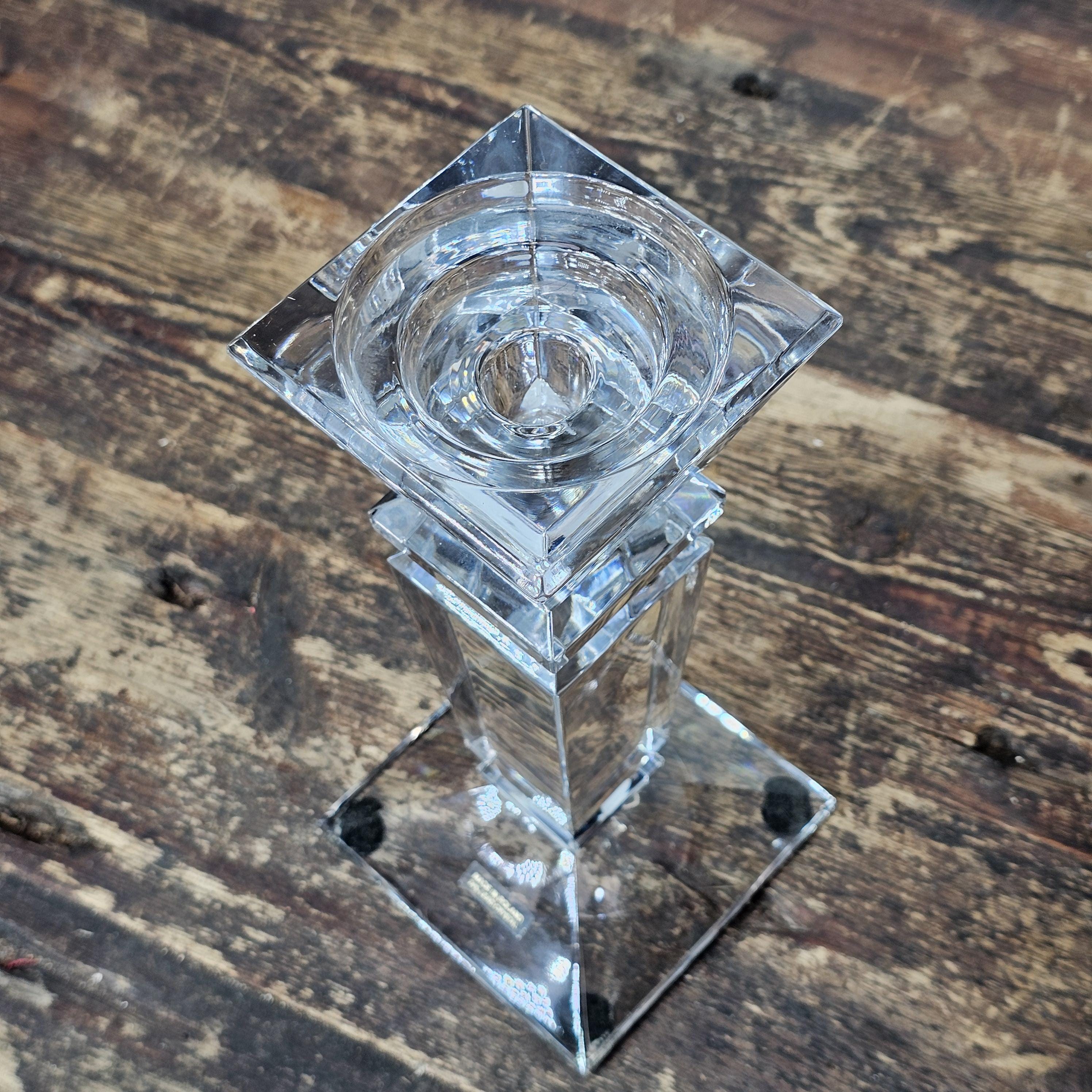 24% Lead Crystal Pedestal Base Taper Candle Stick Holder Made In Poland Set of 2