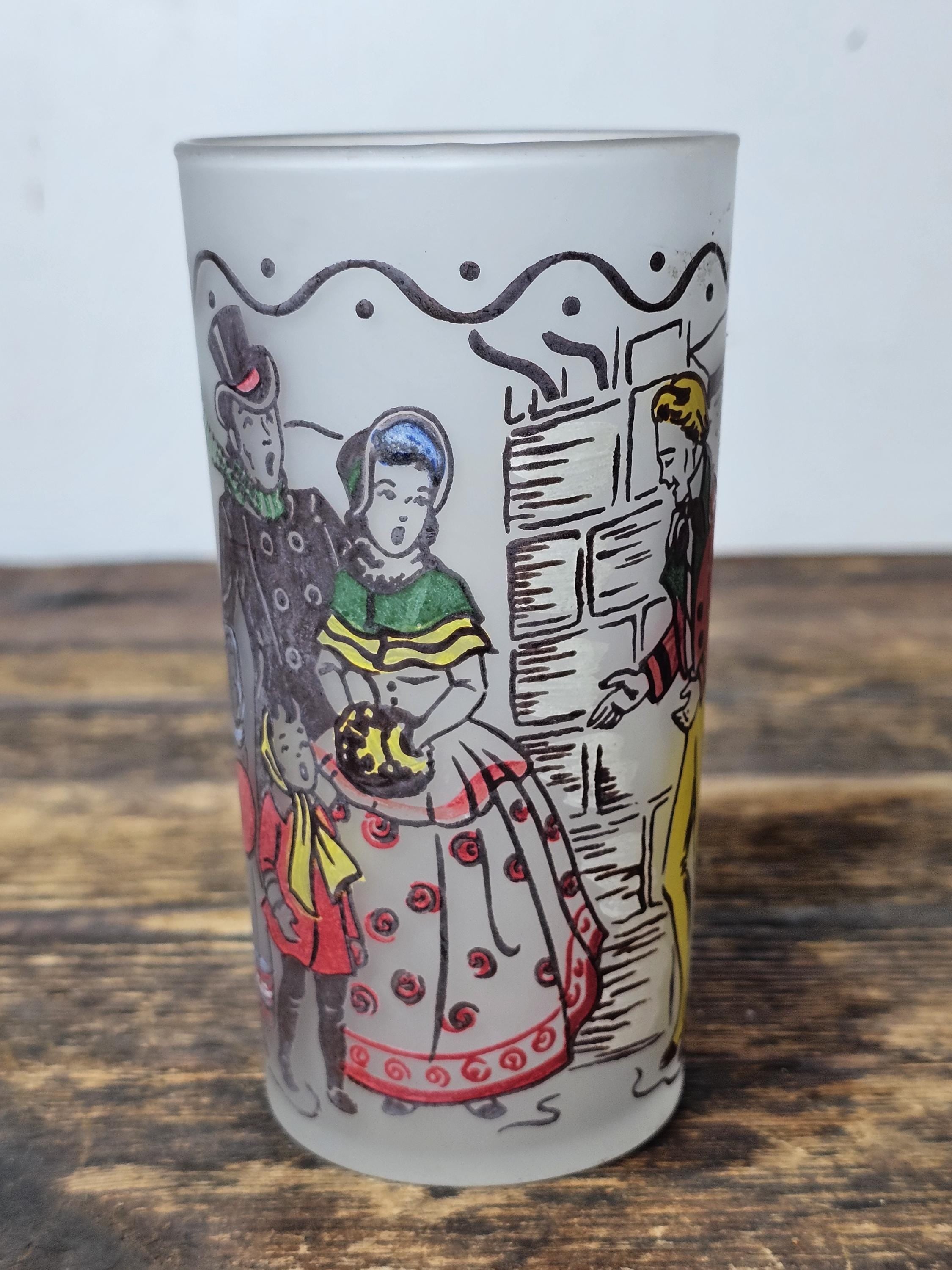 Set of 5 Vintage Frosted Barware Tumblers World Christmas Traditions