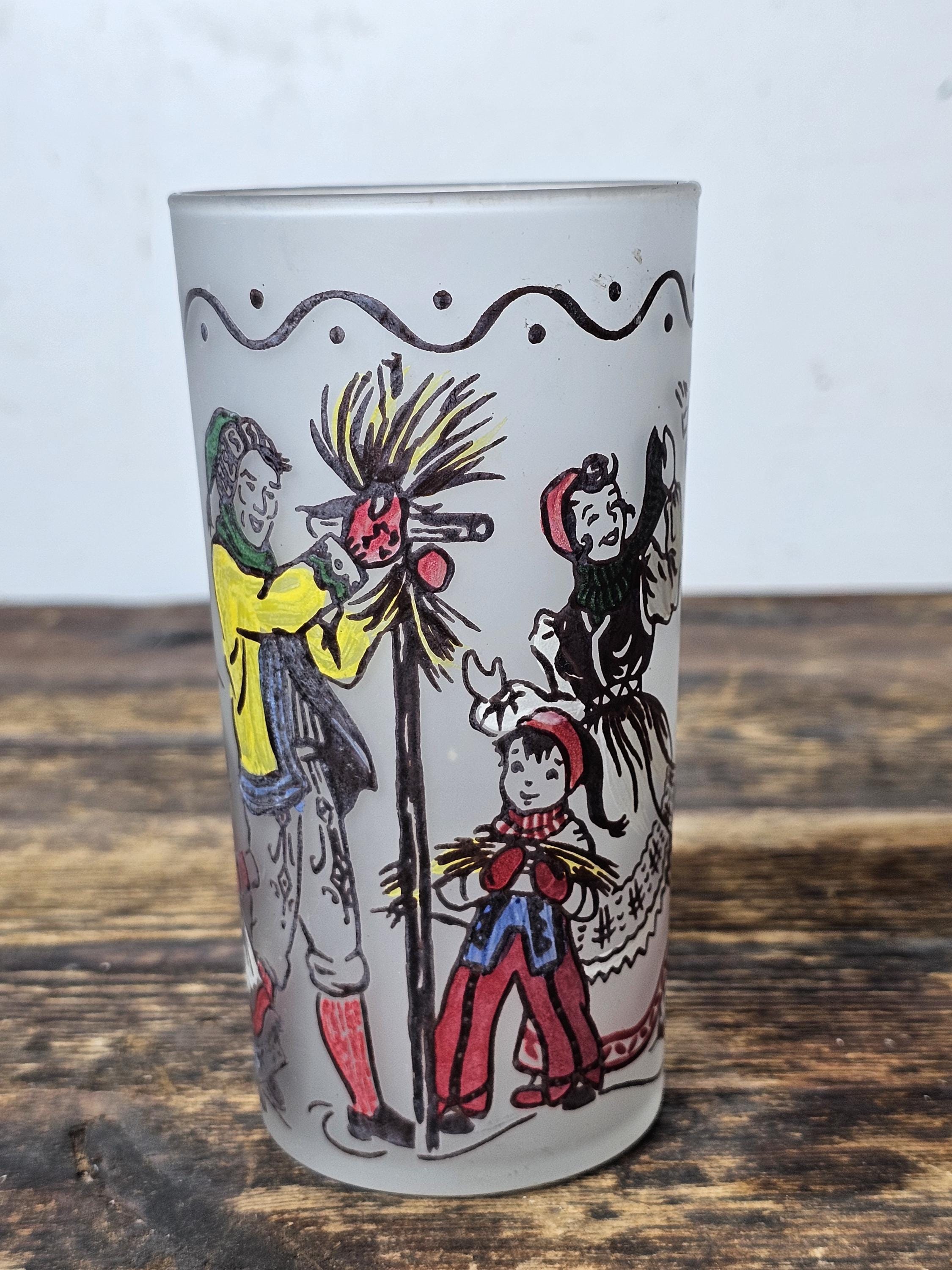 Set of 5 Vintage Frosted Barware Tumblers World Christmas Traditions