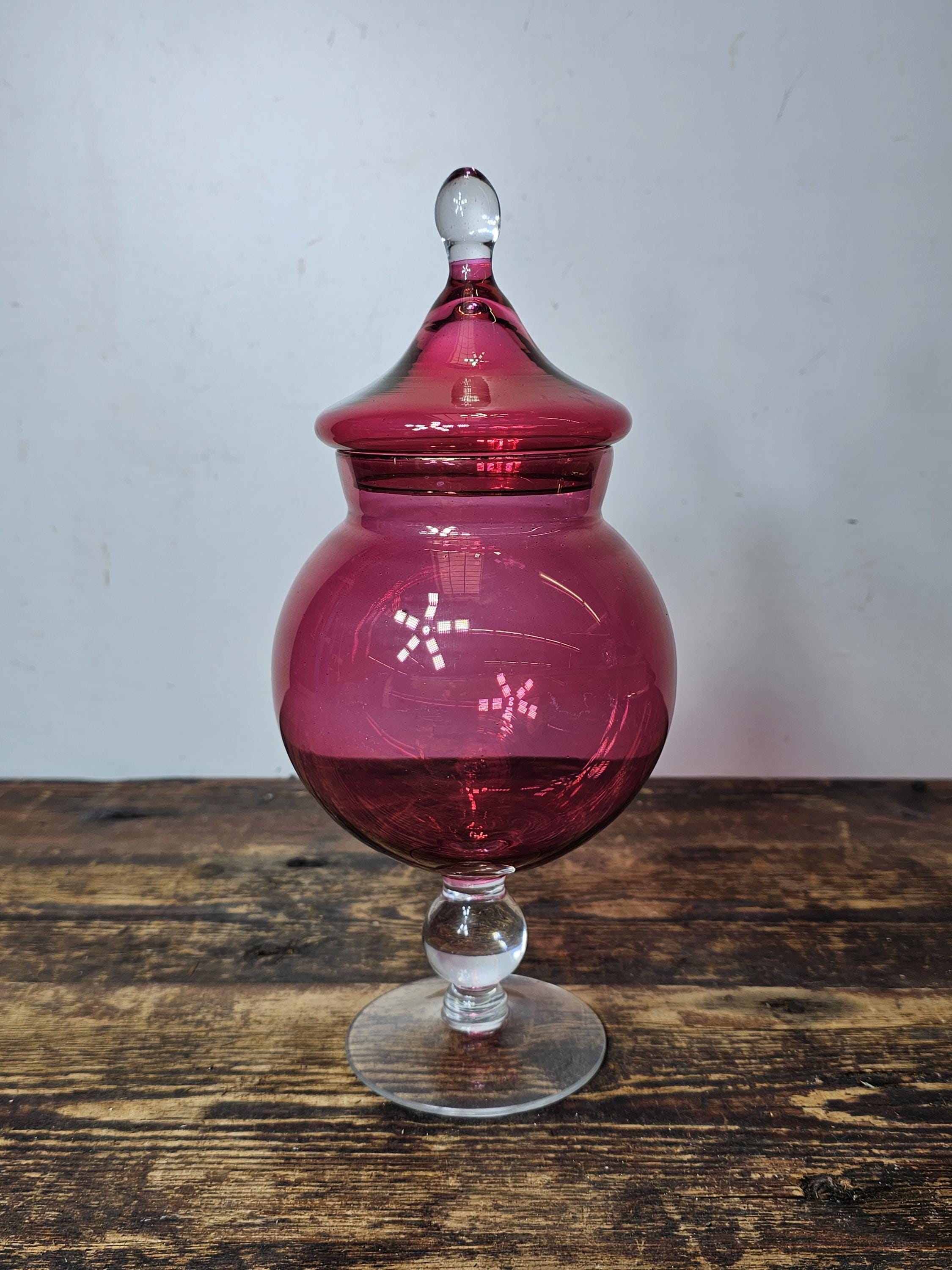 Vintage Ruby Red Apothecary Candy Jar Clear Foot