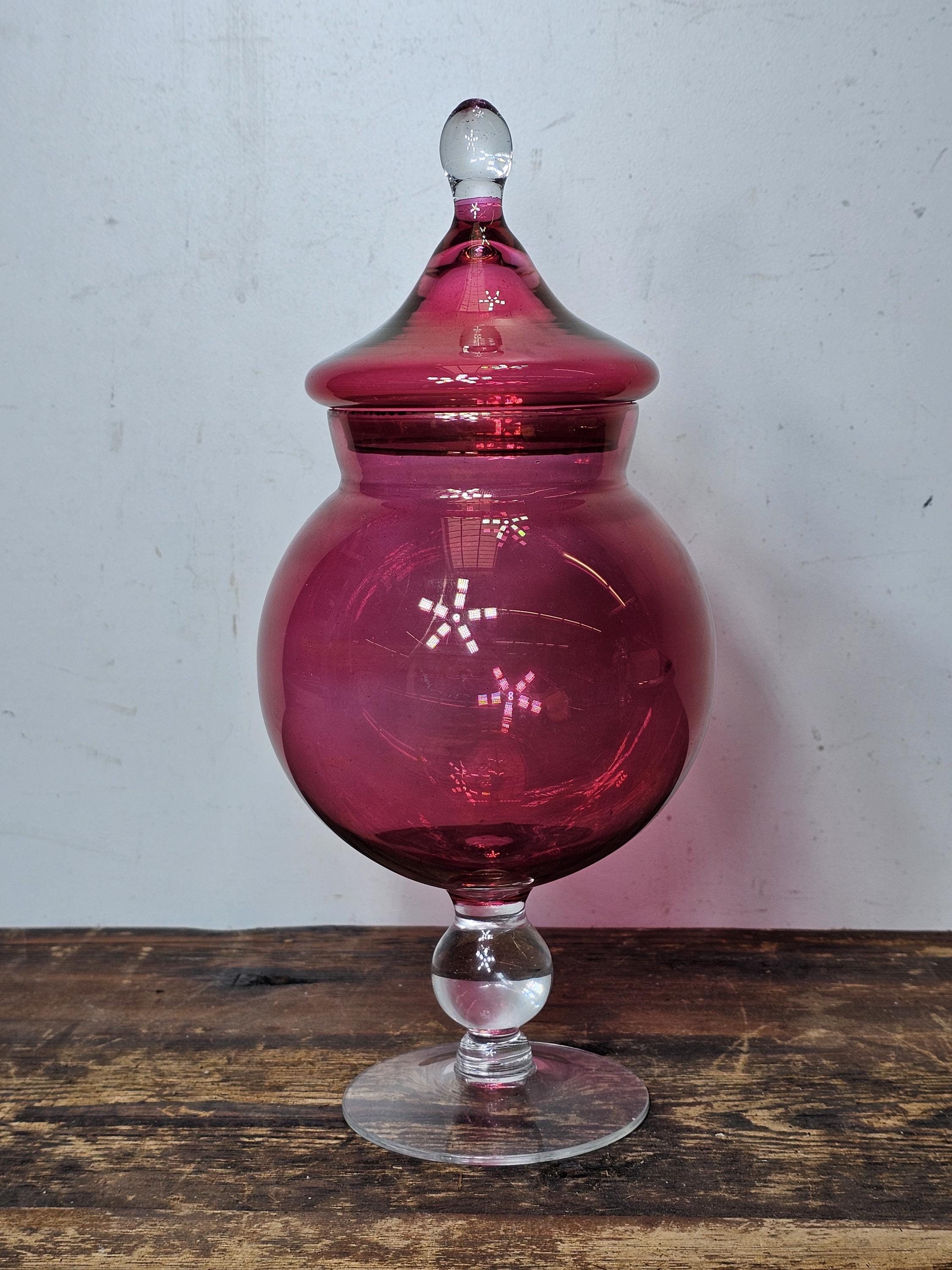 Vintage Ruby Red Apothecary Candy Jar Clear Foot