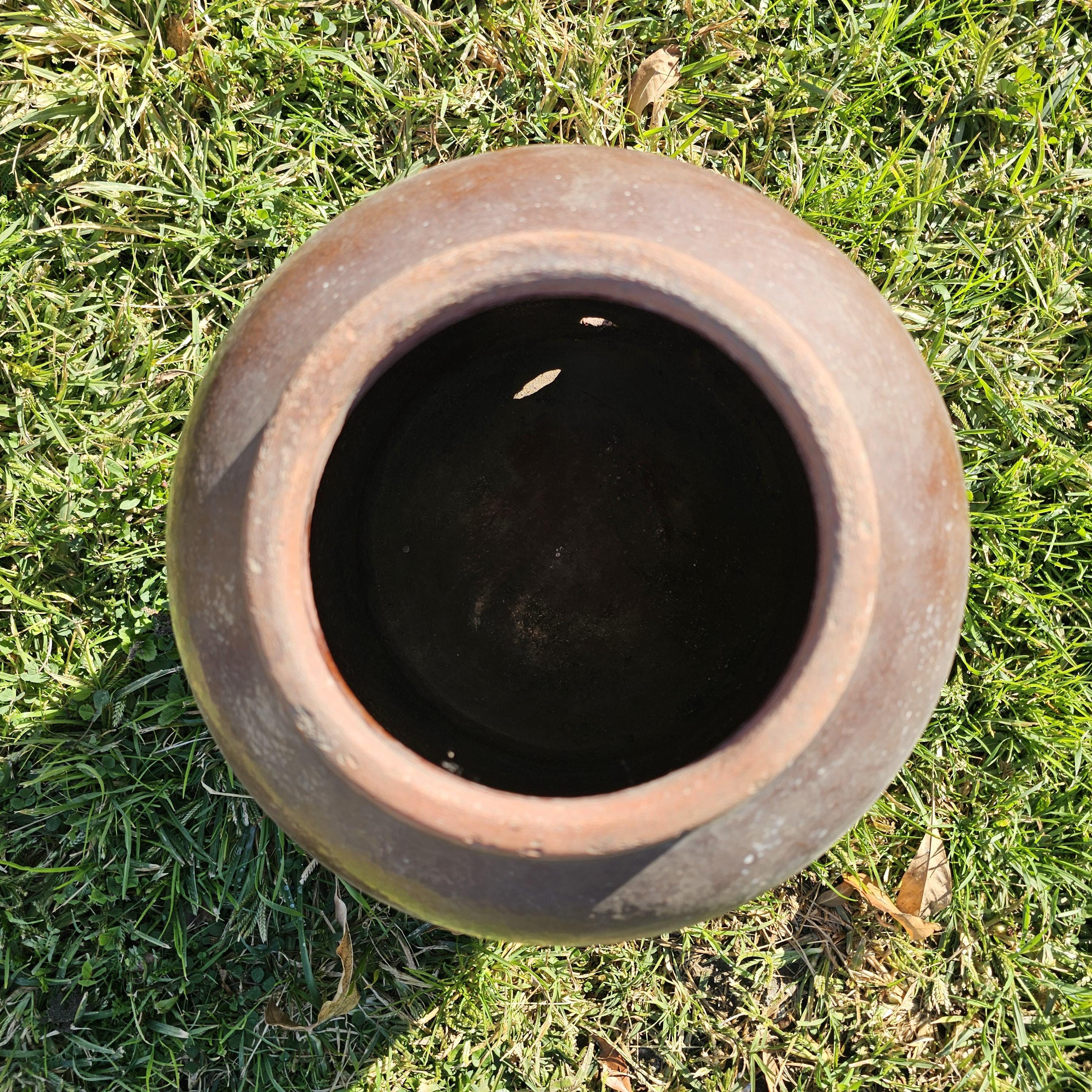 Rustic Clay Water Jug Flower Planter Pot Weathered 11" Dia x 13" H