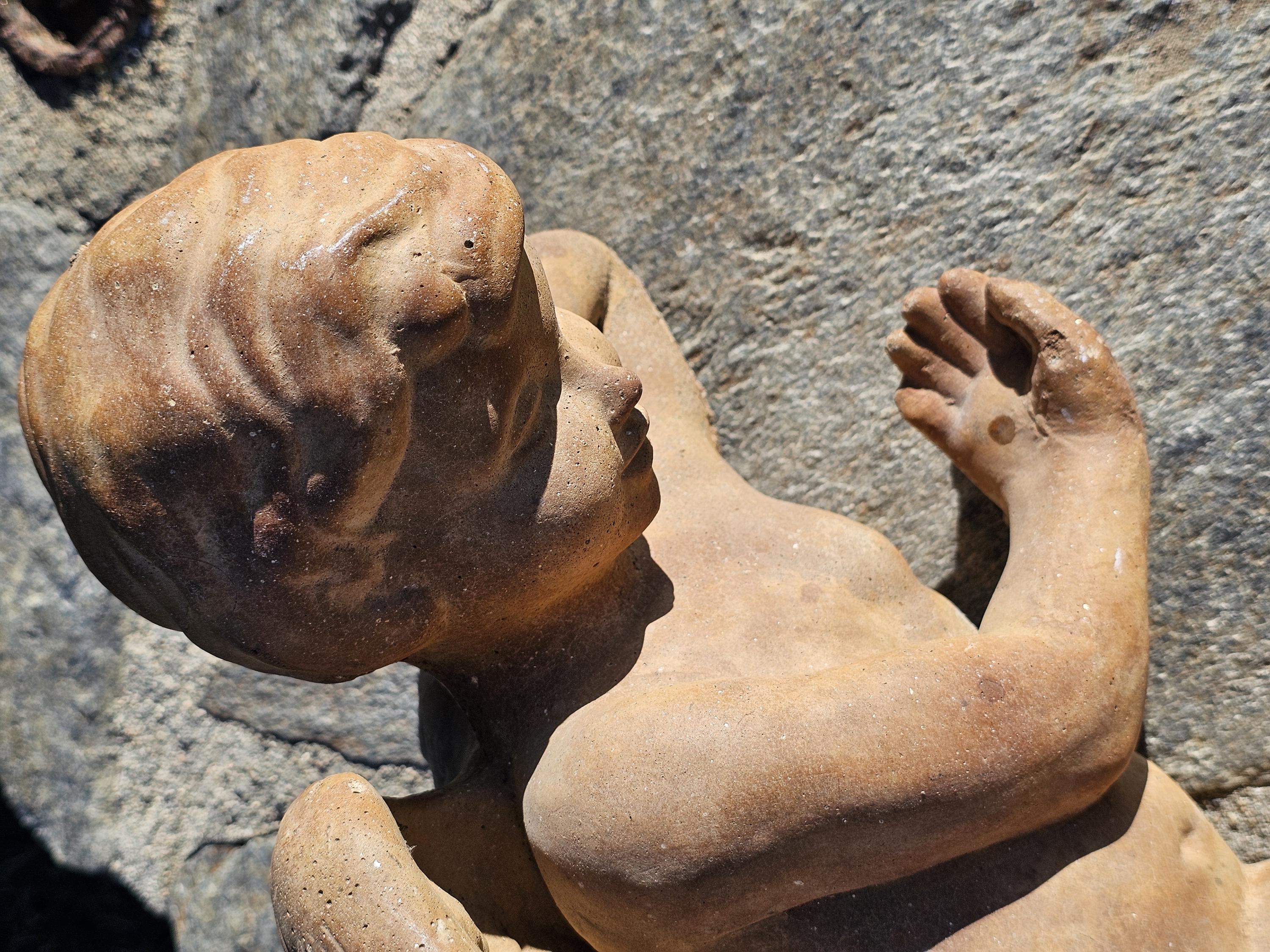 Cement Reclining Cherub Angel Garden Statue Weathered 17"L x 7.5"D x 7.5"H