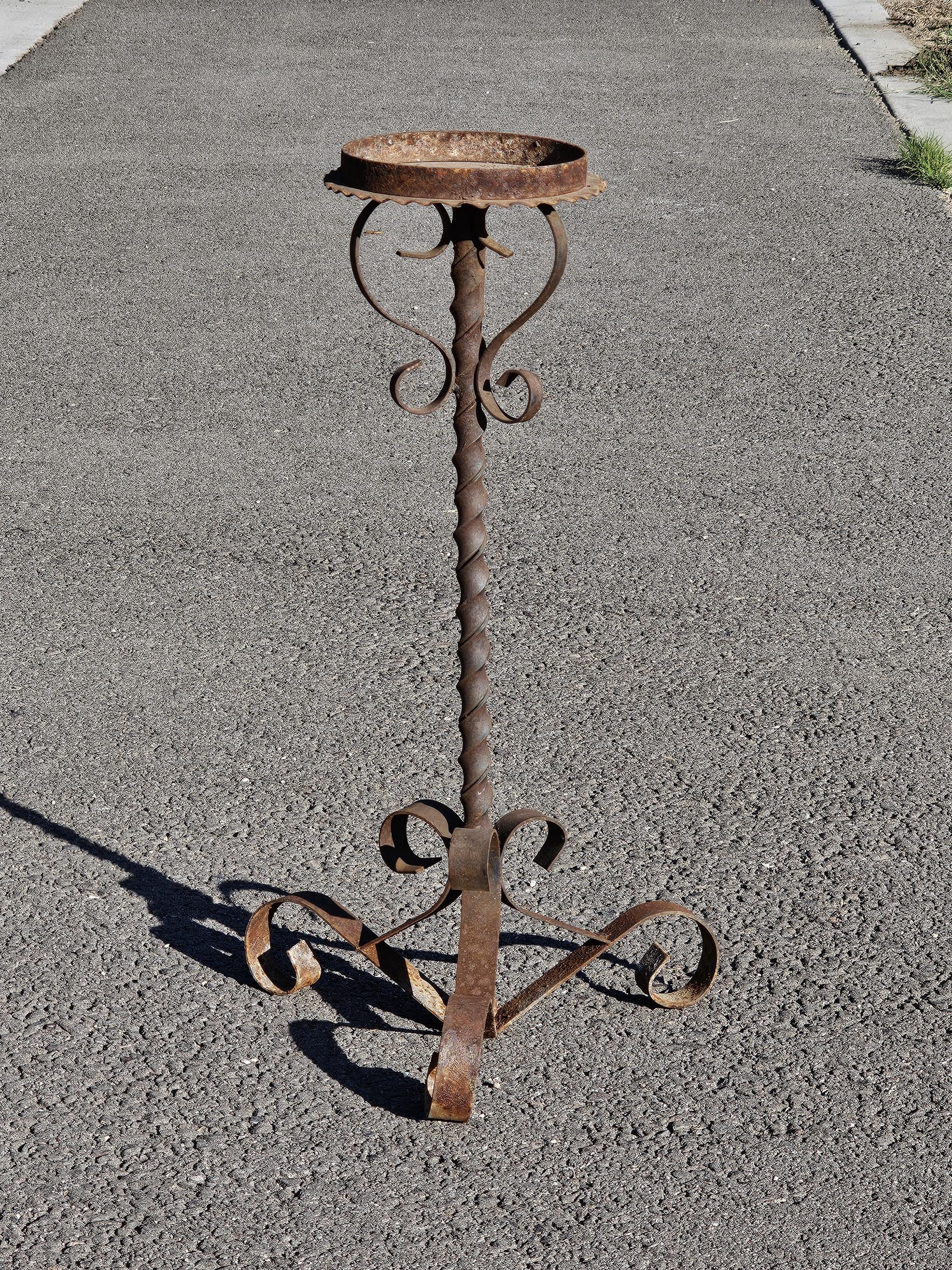 Rusty Scrolled Metal Candle Holder / Plant Stand 20.5"H