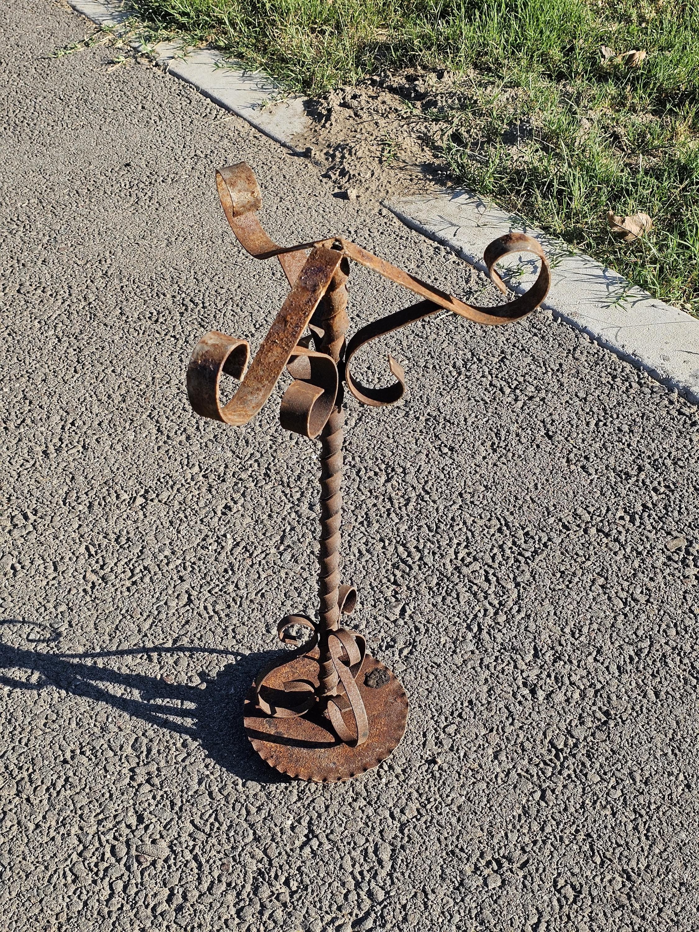 Rusty Scrolled Metal Candle Holder / Plant Stand 20.5"H