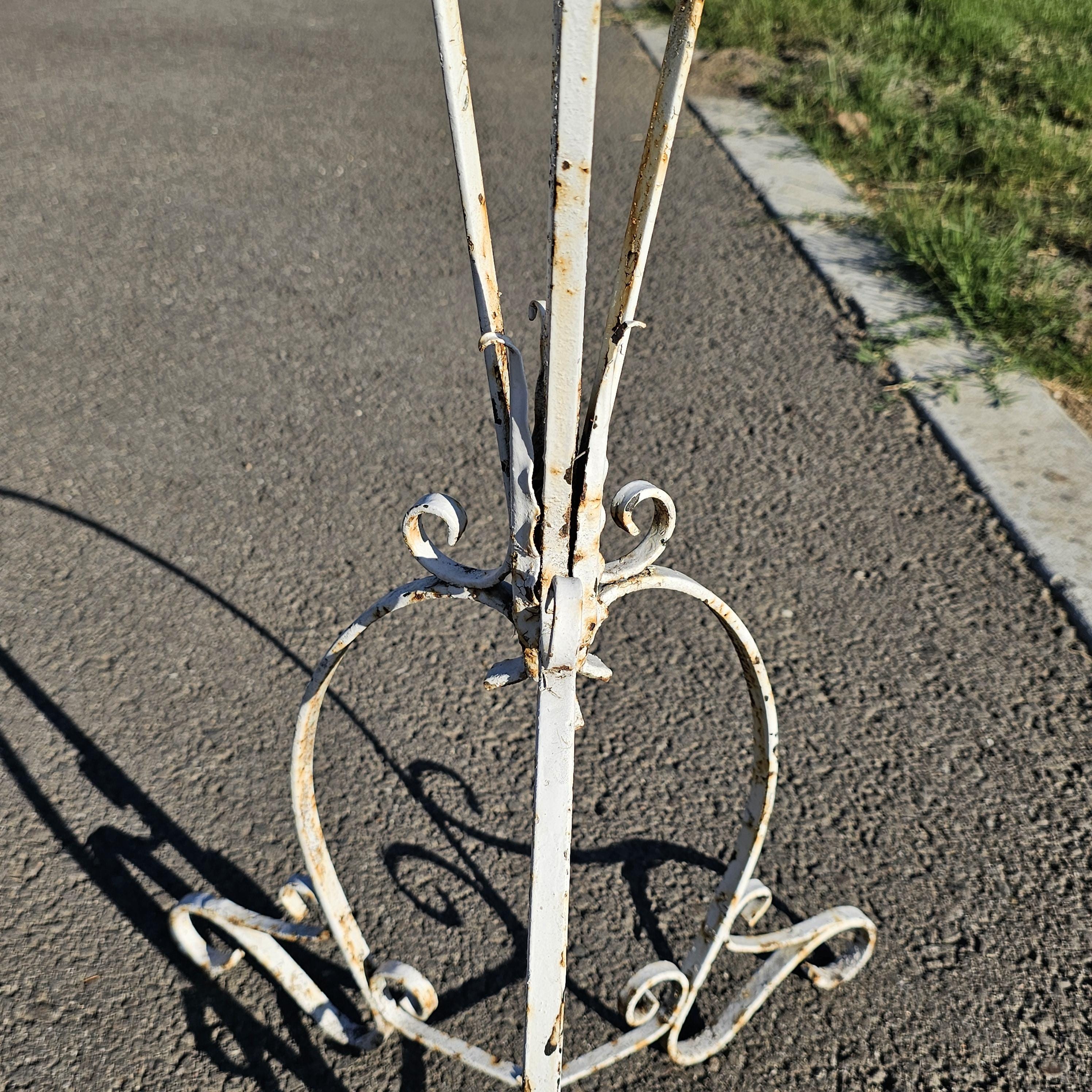 Vintage Scrolled Metal White Plant Stand Rustic 42"H