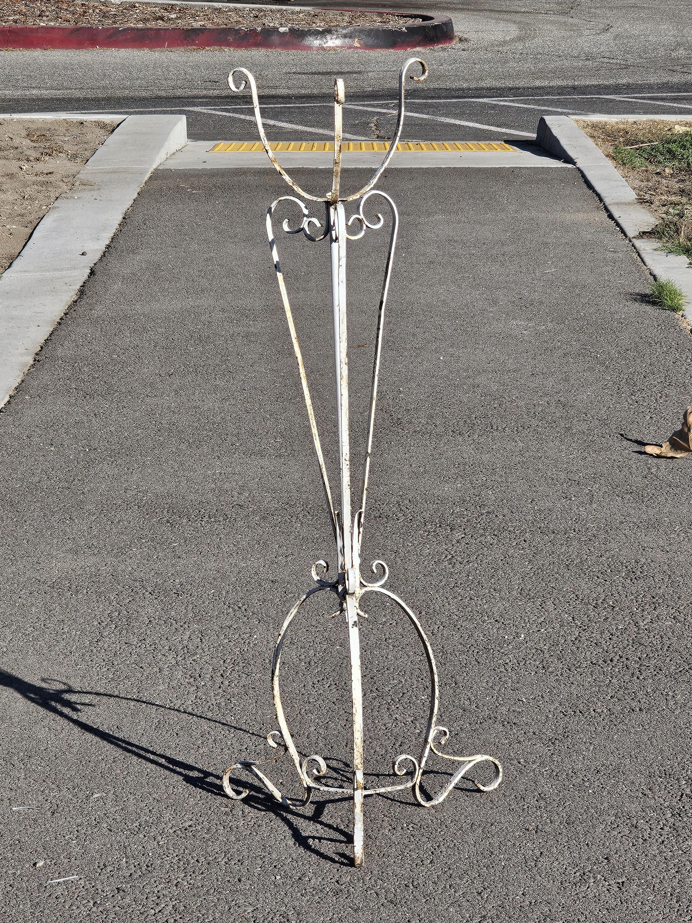 Vintage Scrolled Metal White Plant Stand Rustic 42"H