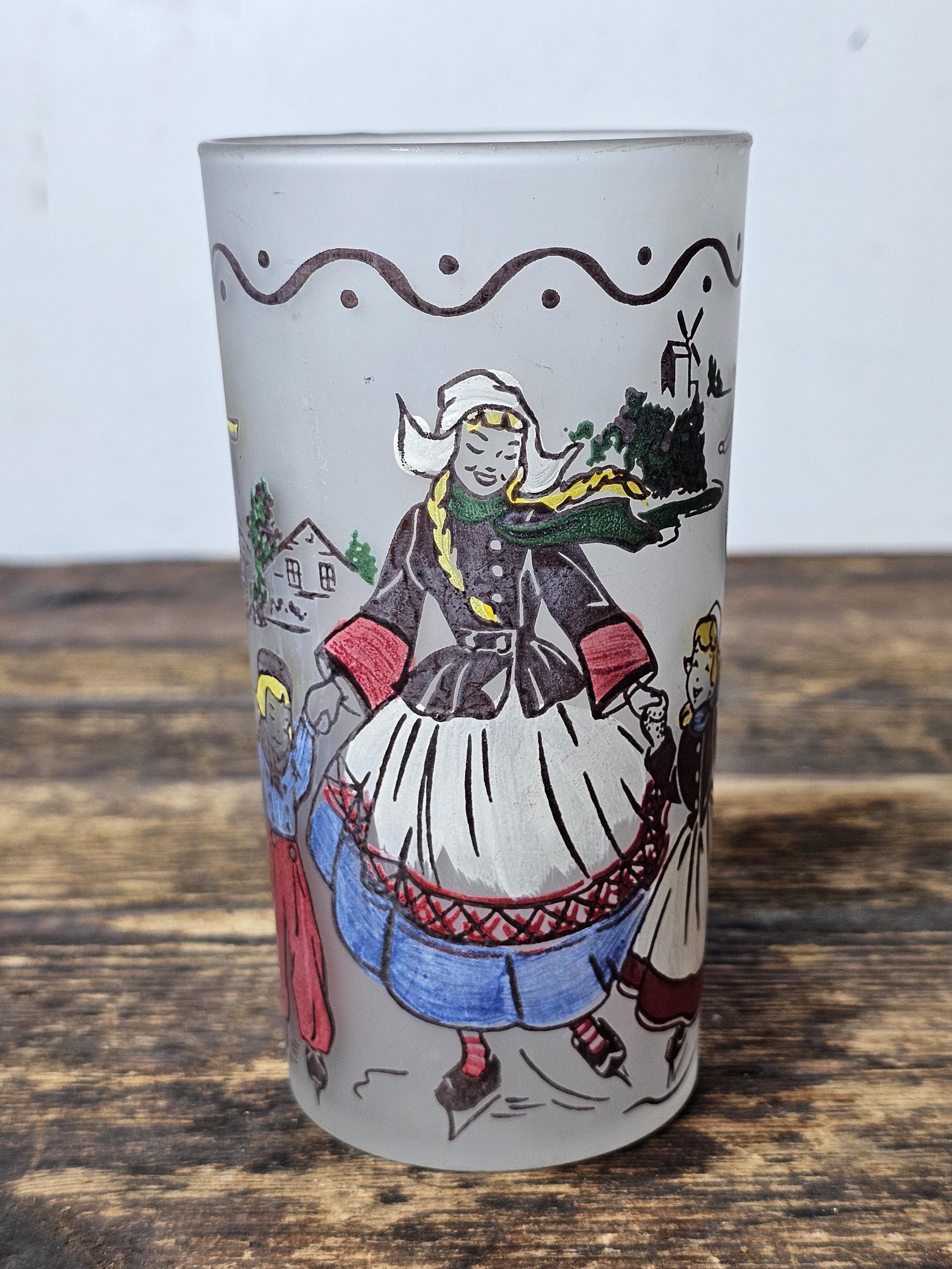 Set of 5 Vintage Frosted Barware Tumblers World Christmas Traditions